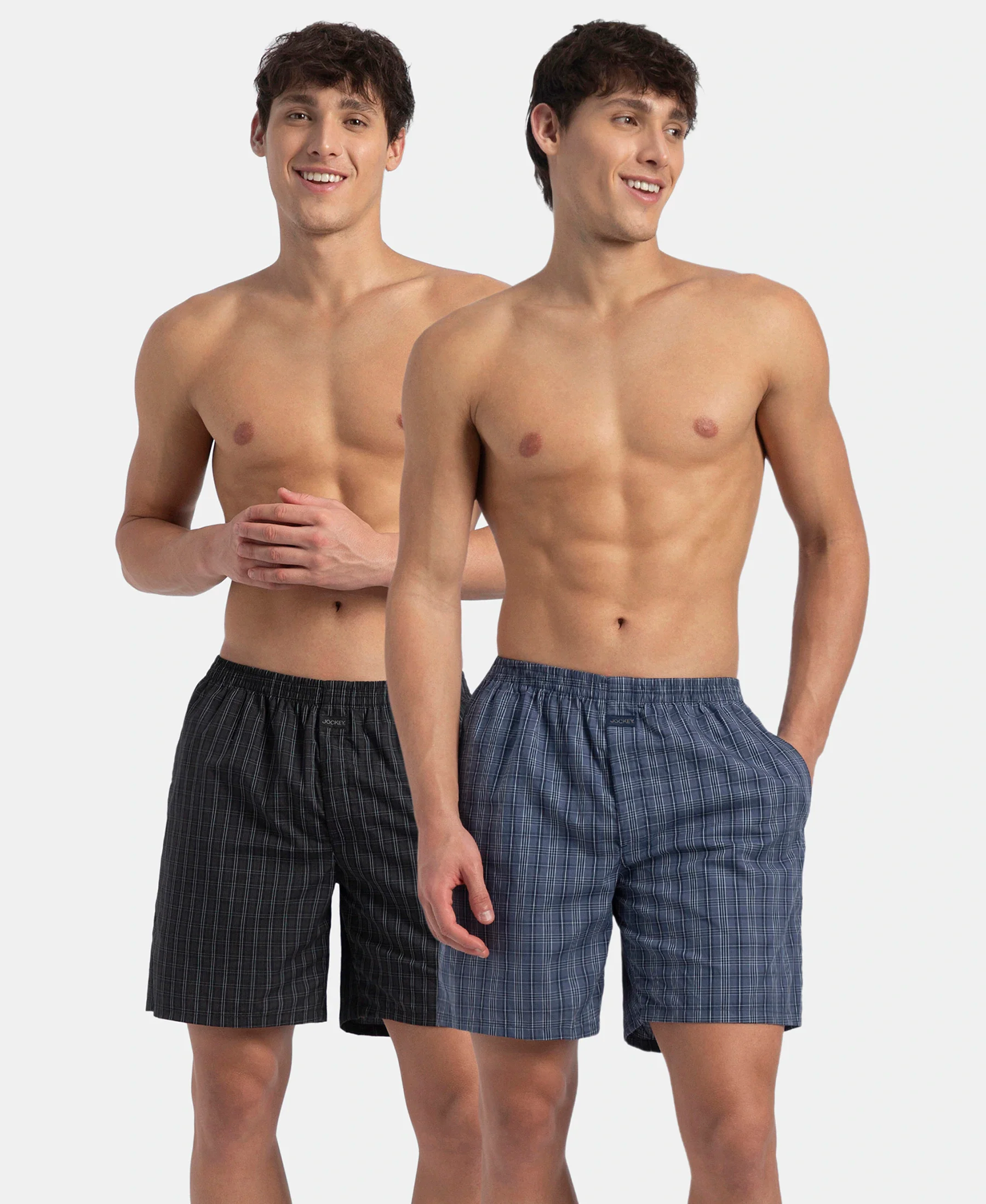 Super Combed Mercerized Cotton Woven Checkered Boxer Shorts with Side Pocket - Vintage Indigo & Black (Pack of 2) - Image 5