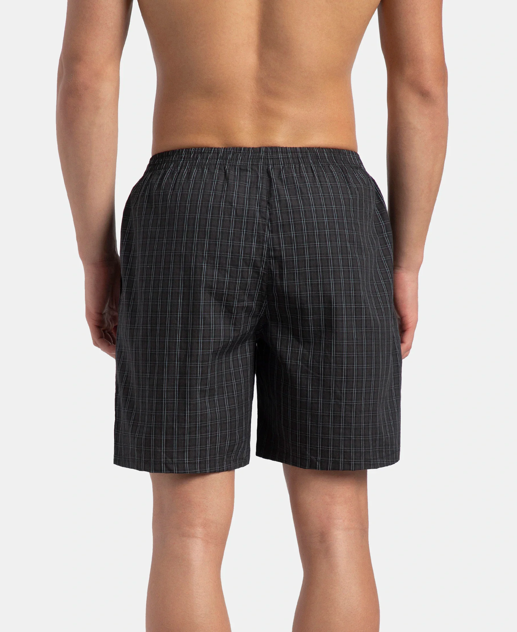 Super Combed Mercerized Cotton Woven Checkered Boxer Shorts with Side Pocket - Vintage Indigo & Black (Pack of 2) - Image 7