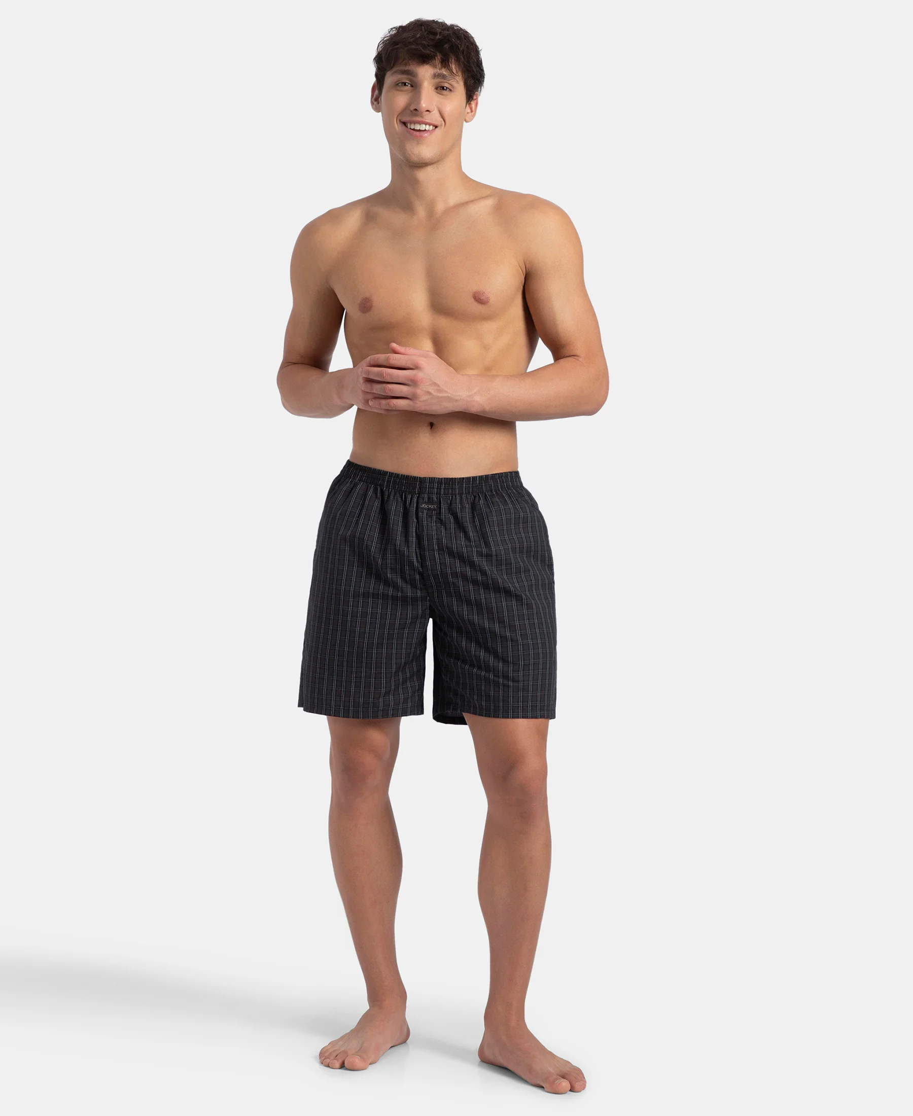 Super Combed Mercerized Cotton Woven Checkered Boxer Shorts with Side Pocket - Vintage Indigo & Black (Pack of 2) - Image 9