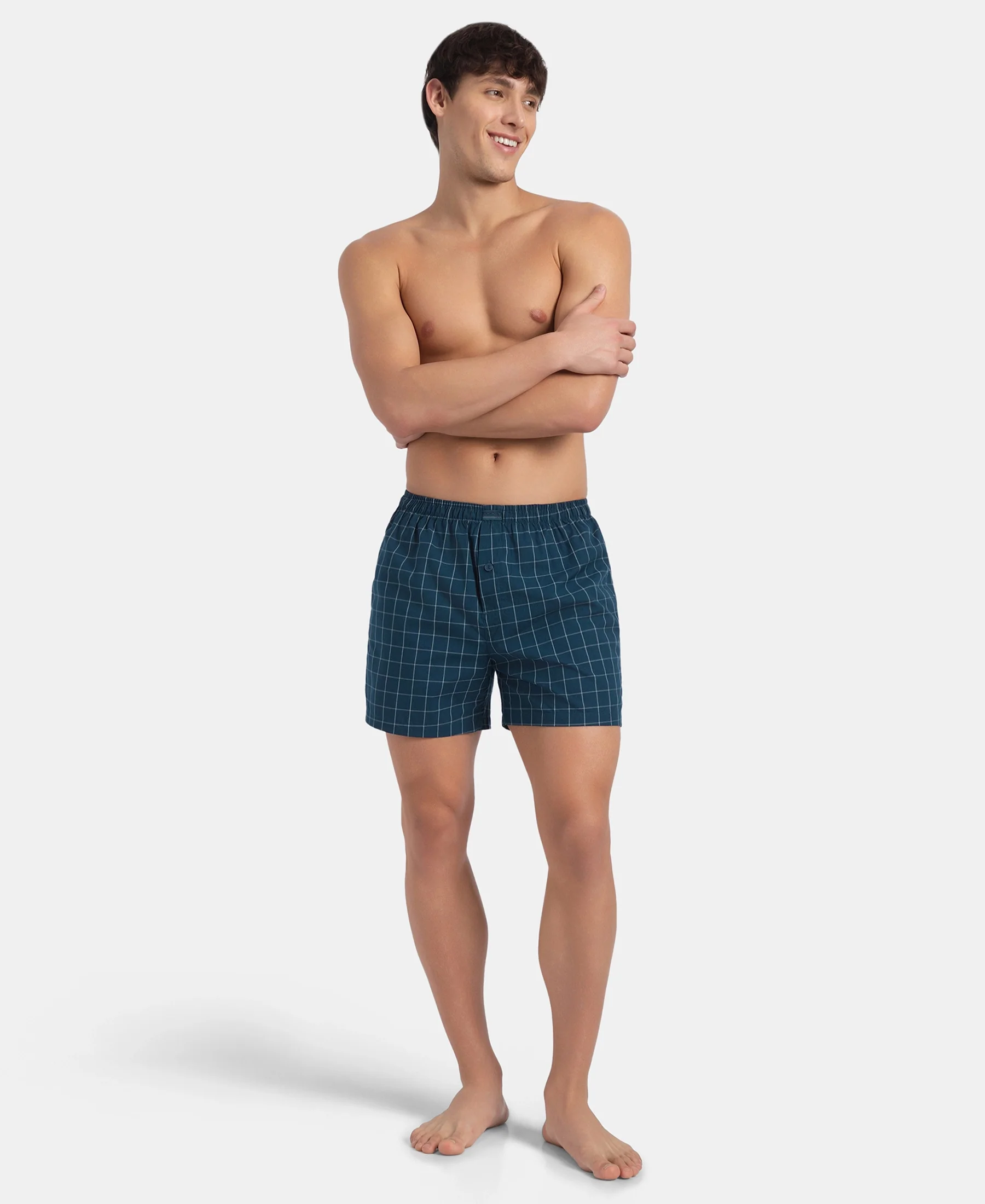 Super Combed Mercerized Cotton Woven Checkered Inner Boxers with Ultrasoft and Durable Inner Waistband - Black & Seaport Teal New (Pack of 2) - Image 9