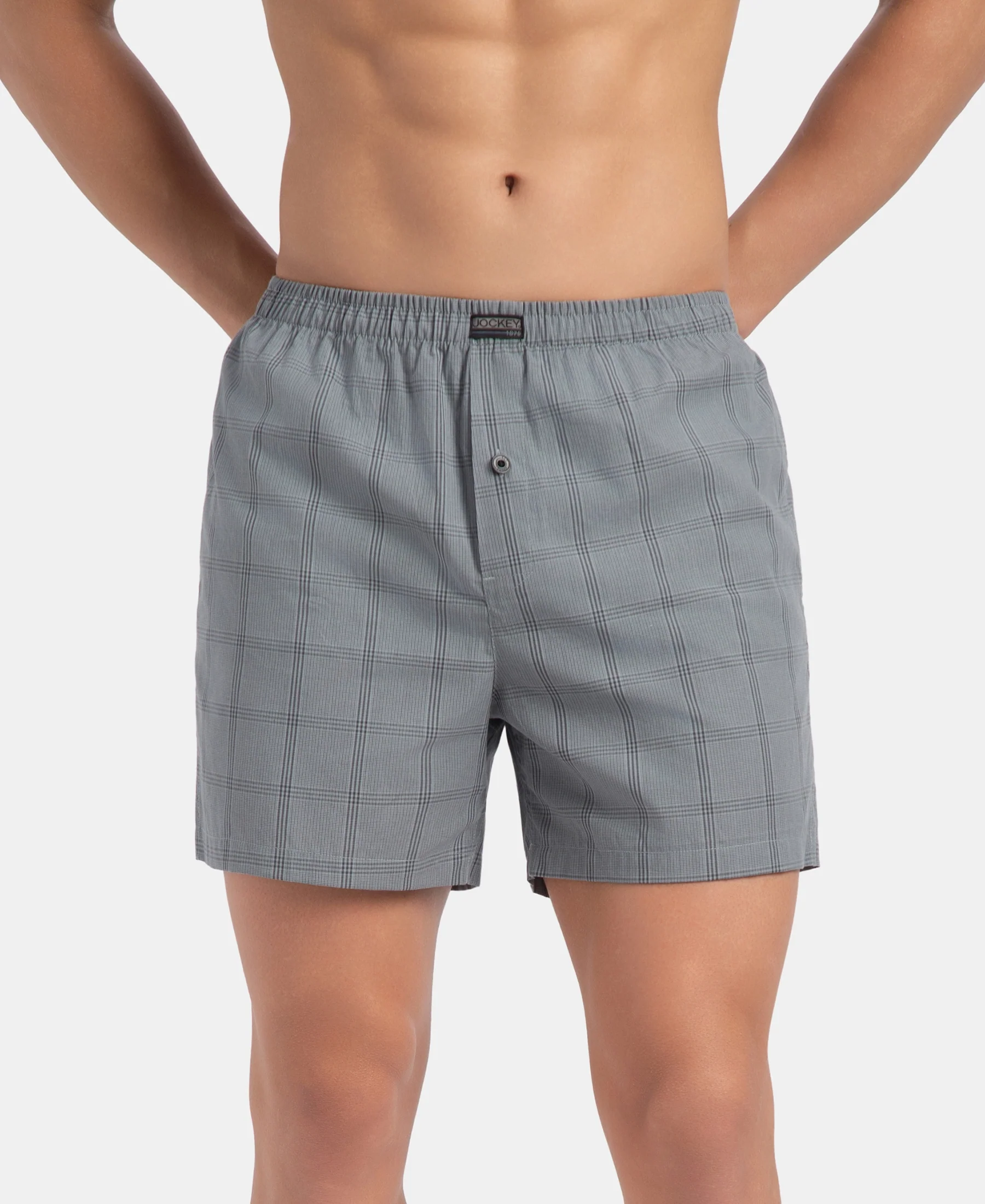 Super Combed Mercerized Cotton Woven Checkered Inner Boxers with Ultrasoft and Durable Inner Waistband - Monument & Dark Forest (Pack of 2) - Image 2