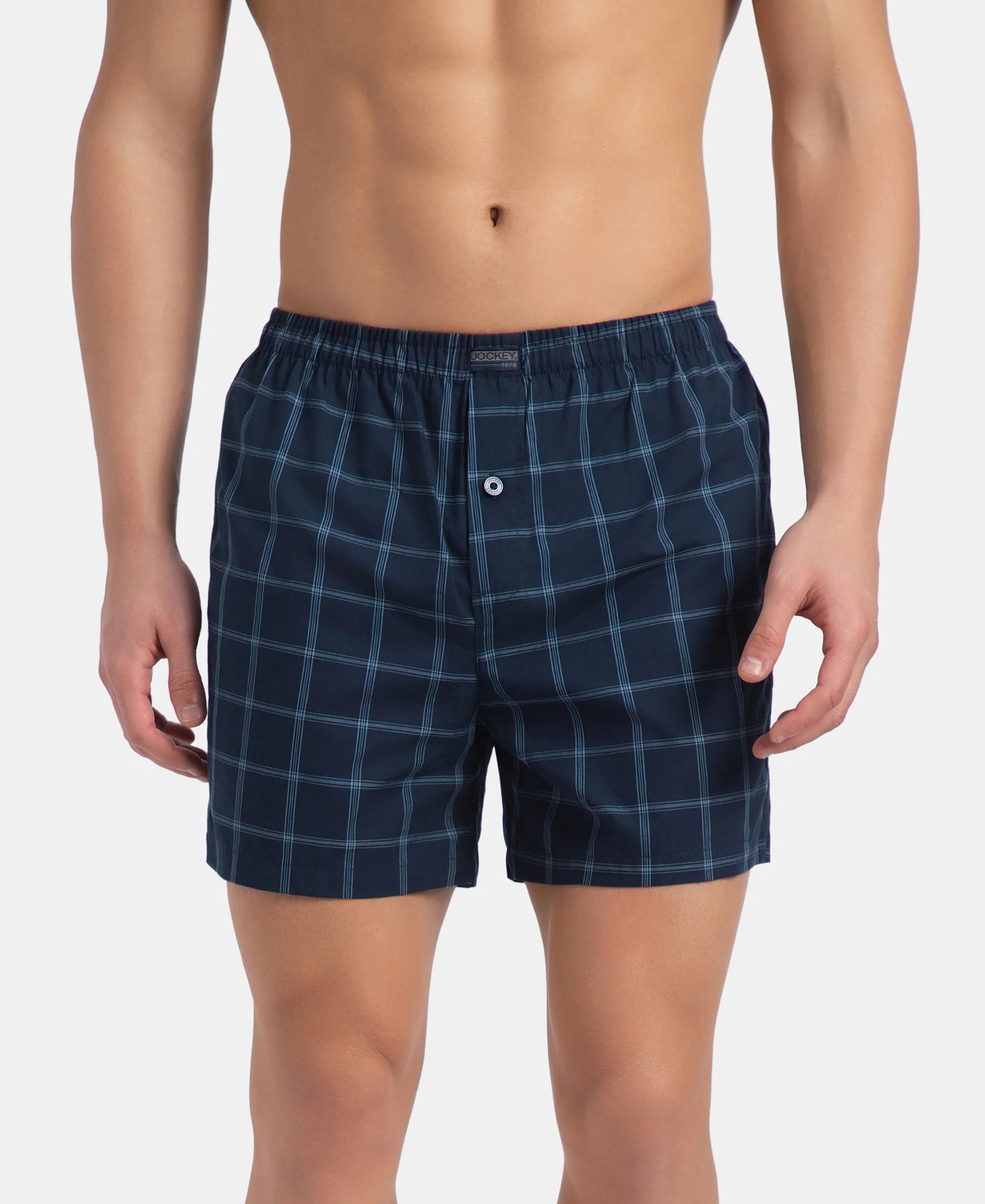 Super Combed Mercerized Cotton Woven Checkered Inner Boxers with Ultrasoft and Durable Inner Waistband - Navy & Pewter (Pack of 2) - Image 2