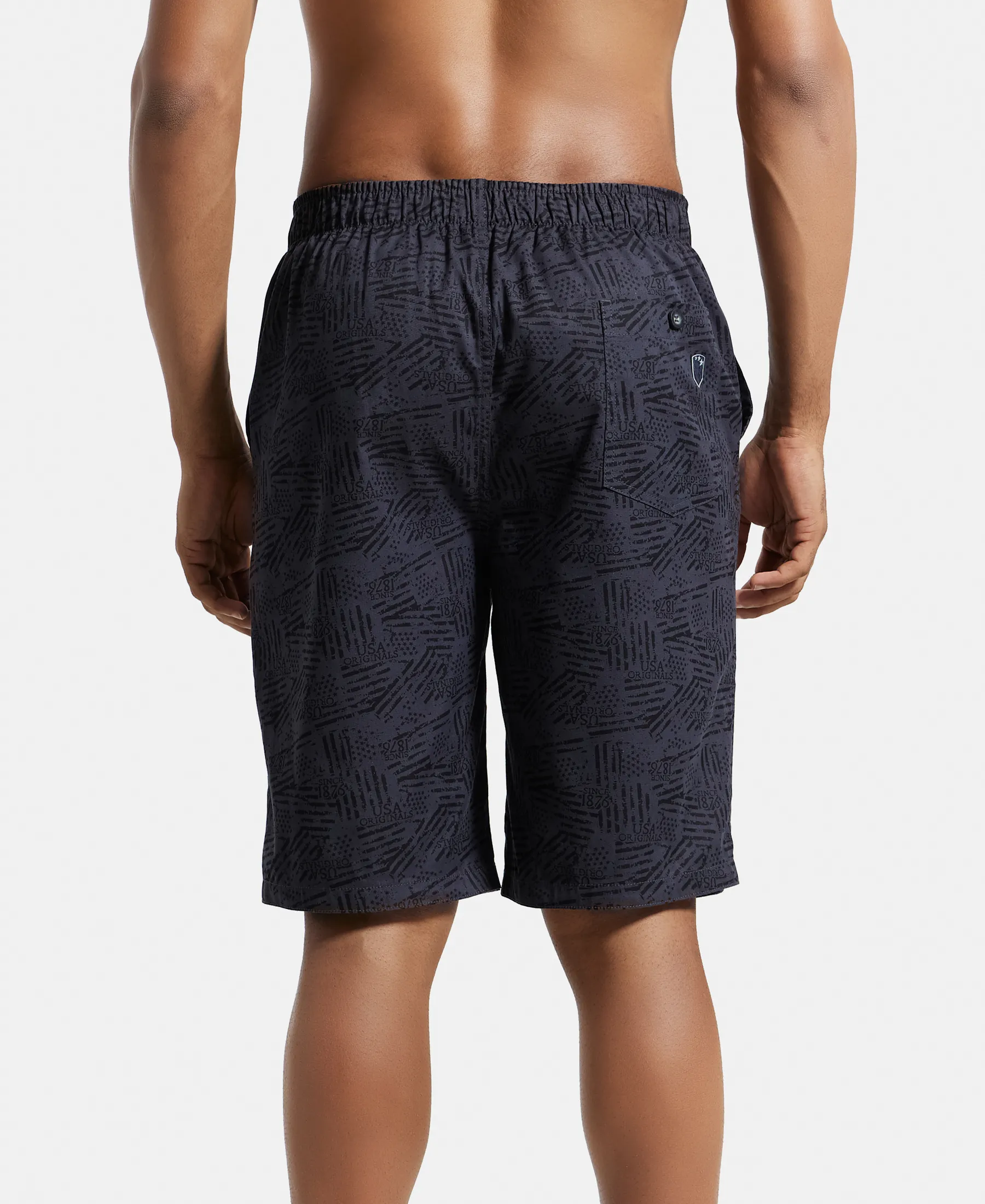 Super Combed Mercerized Cotton Woven Fabric Bermuda with Side Pockets - Graphite Printed - Image 3