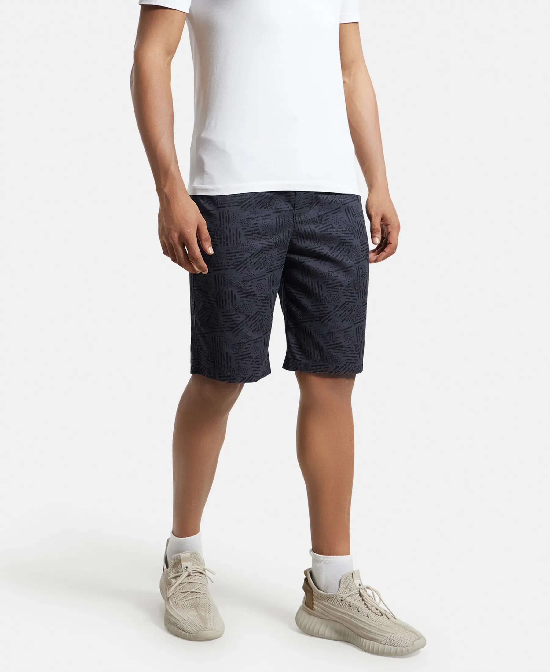 Super Combed Mercerized Cotton Woven Fabric Bermuda with Side Pockets - Graphite Printed - Image 5