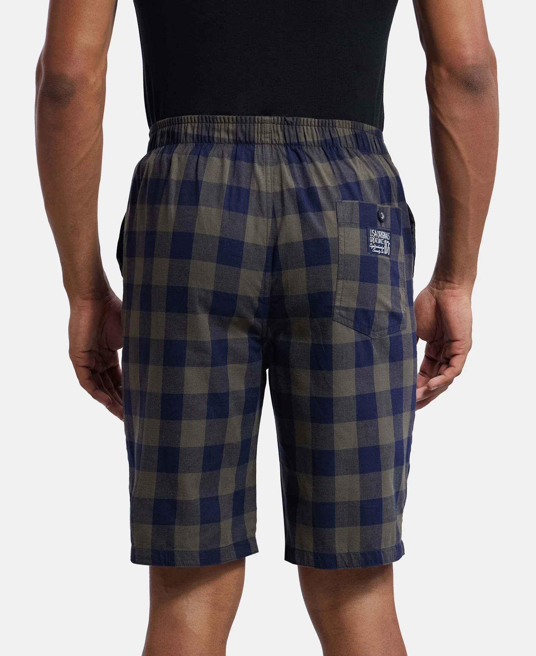 Super Combed Mercerized Cotton Woven Fabric Bermuda with Side Pockets - Navy & Deep Olive - Image 3