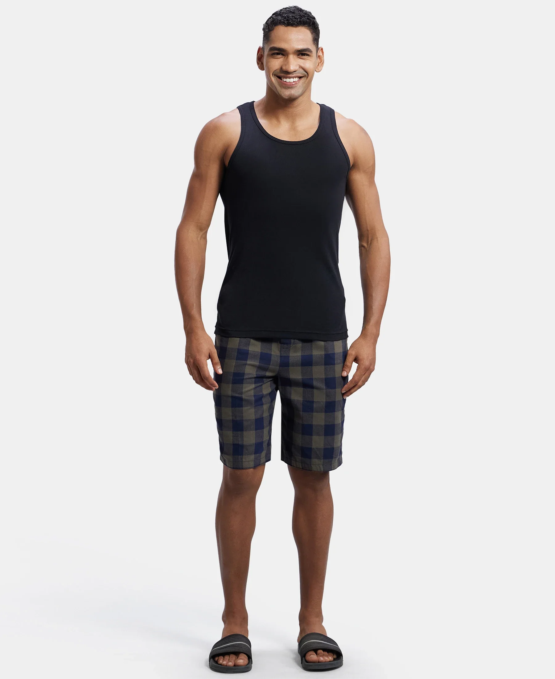 Super Combed Mercerized Cotton Woven Fabric Bermuda with Side Pockets - Navy & Deep Olive - Image 4
