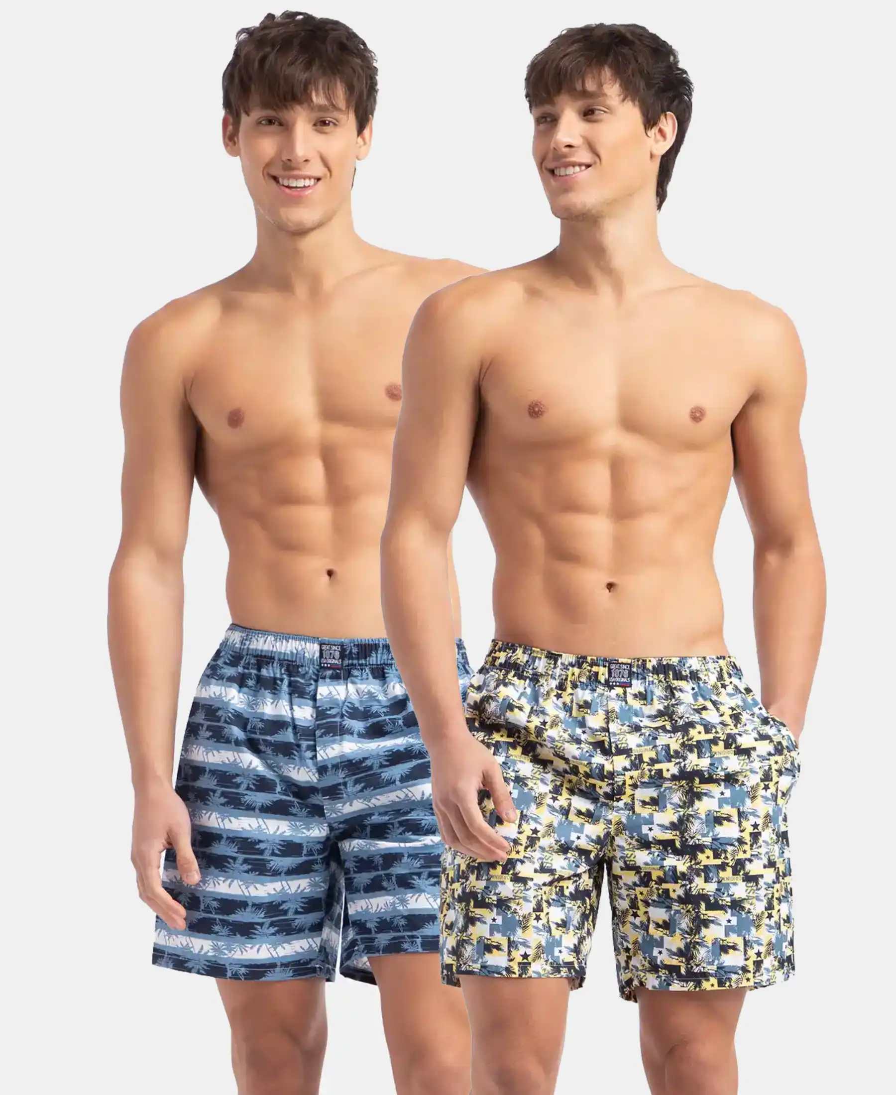 Super Combed Mercerized Cotton Woven Printed Boxer Shorts with Side Pockets - Blue Heaven & White (Pack of 2) - Image 5