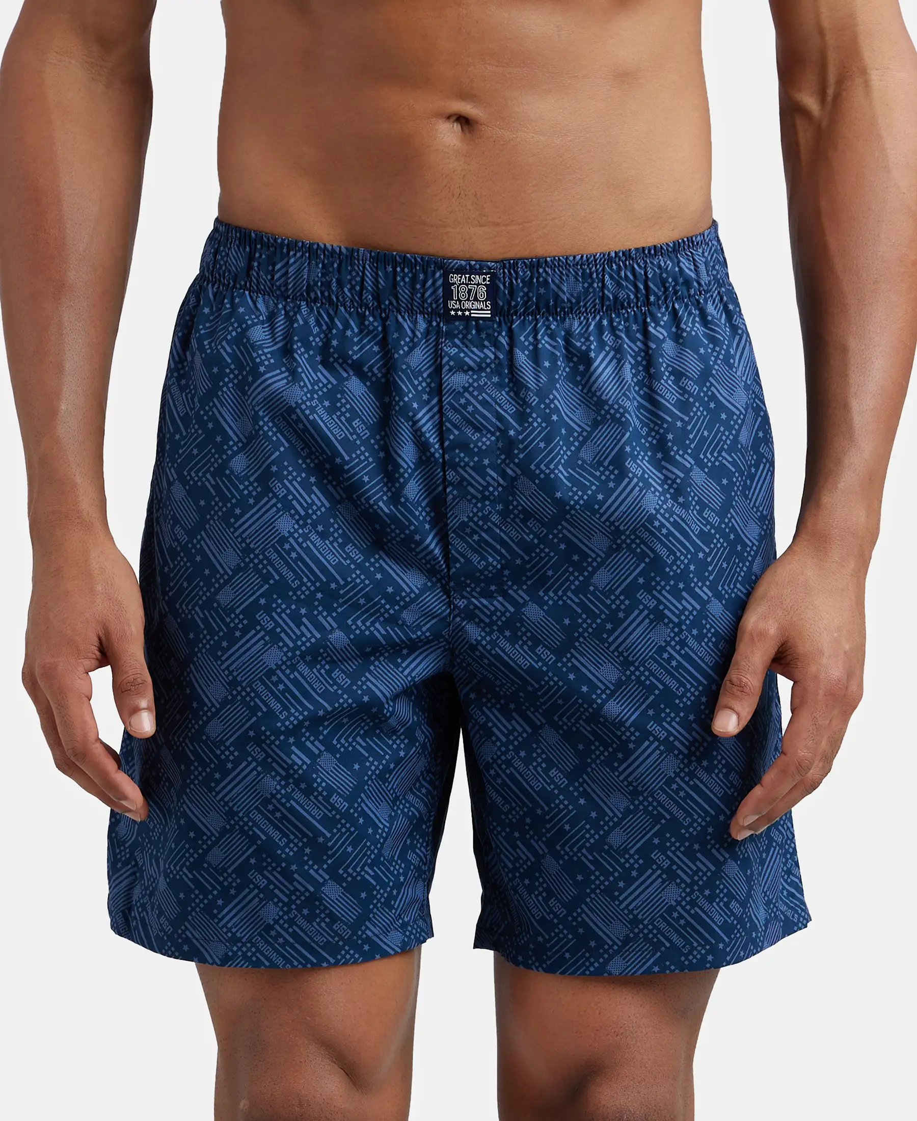 Super Combed Mercerized Cotton Woven Printed Boxer Shorts with Side Pockets - Navy Brick Red (Pack of 2) - Image 10