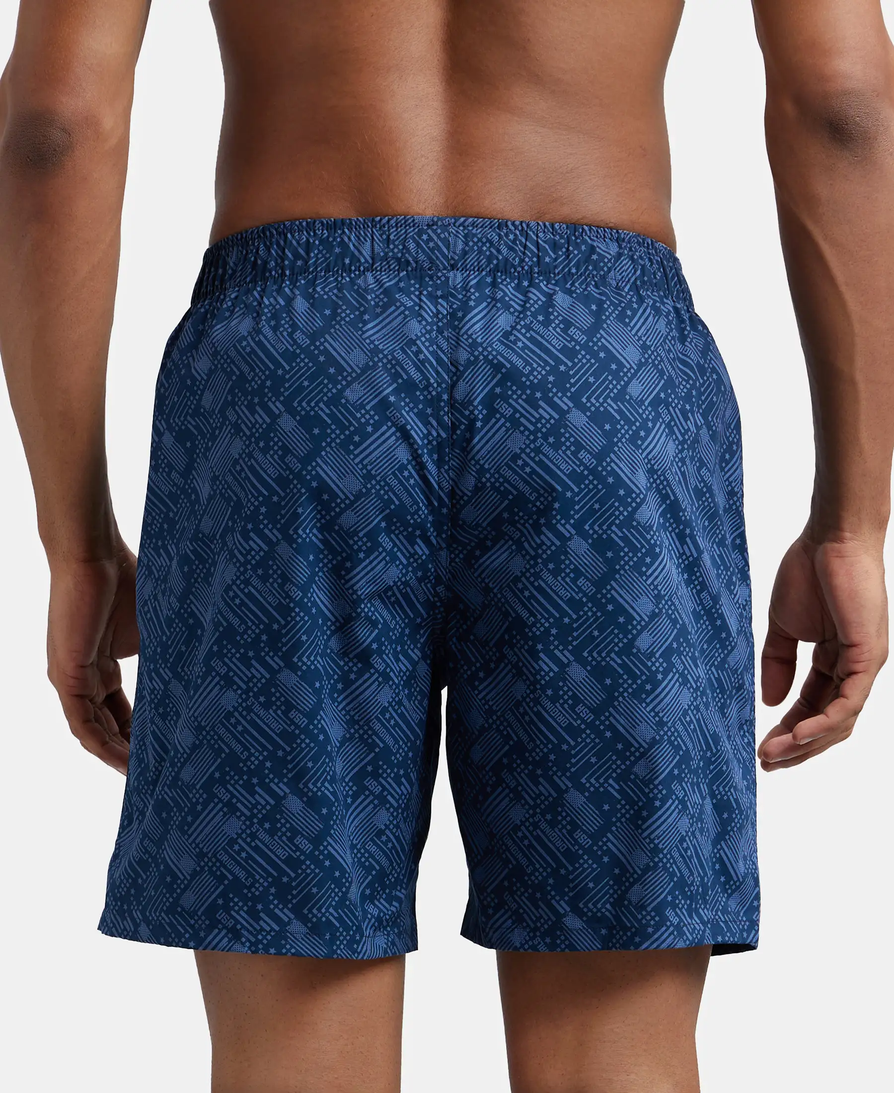 Super Combed Mercerized Cotton Woven Printed Boxer Shorts with Side Pockets - Navy Brick Red (Pack of 2) - Image 11