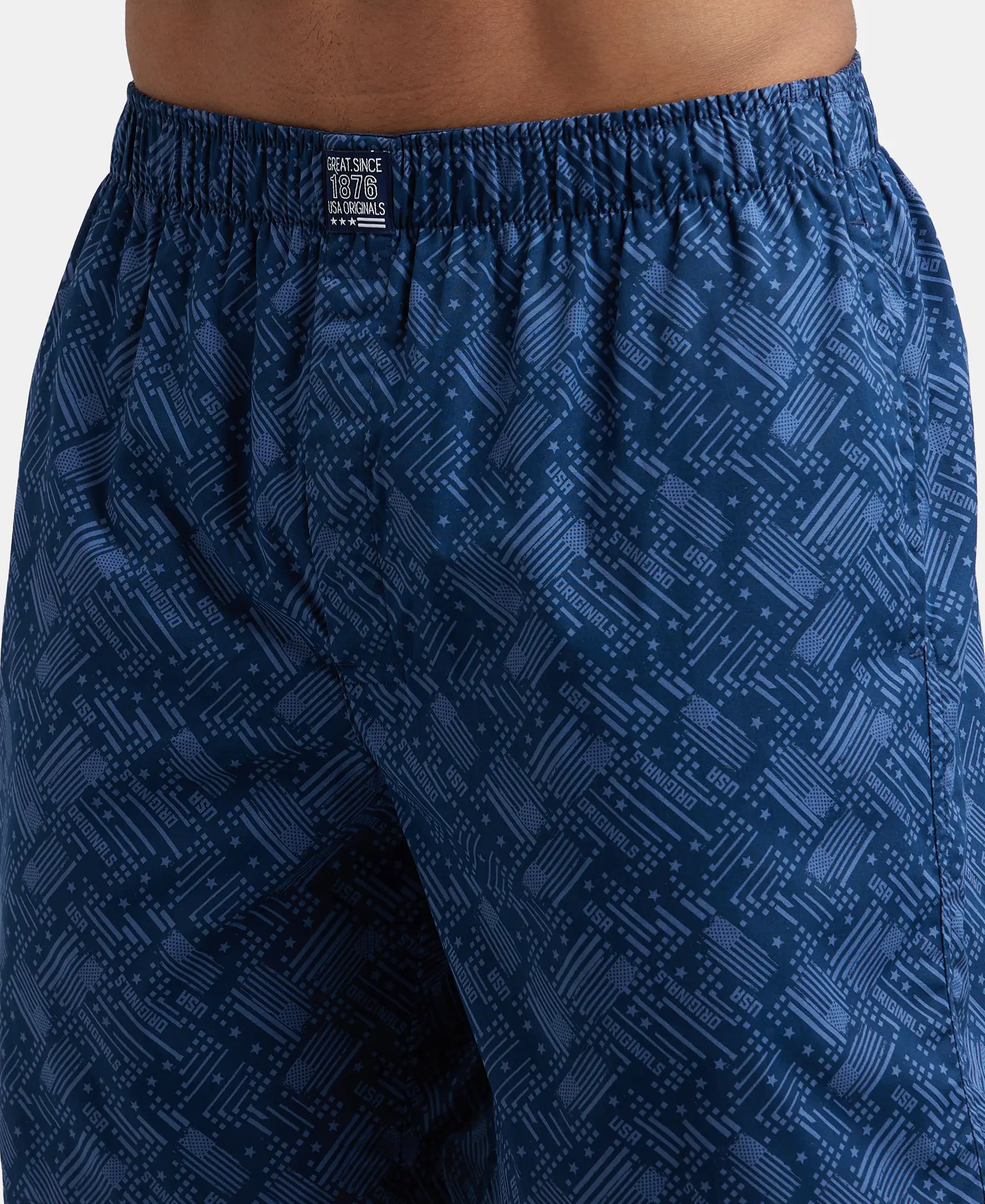 Super Combed Mercerized Cotton Woven Printed Boxer Shorts with Side Pockets - Navy Brick Red (Pack of 2) - Image 13