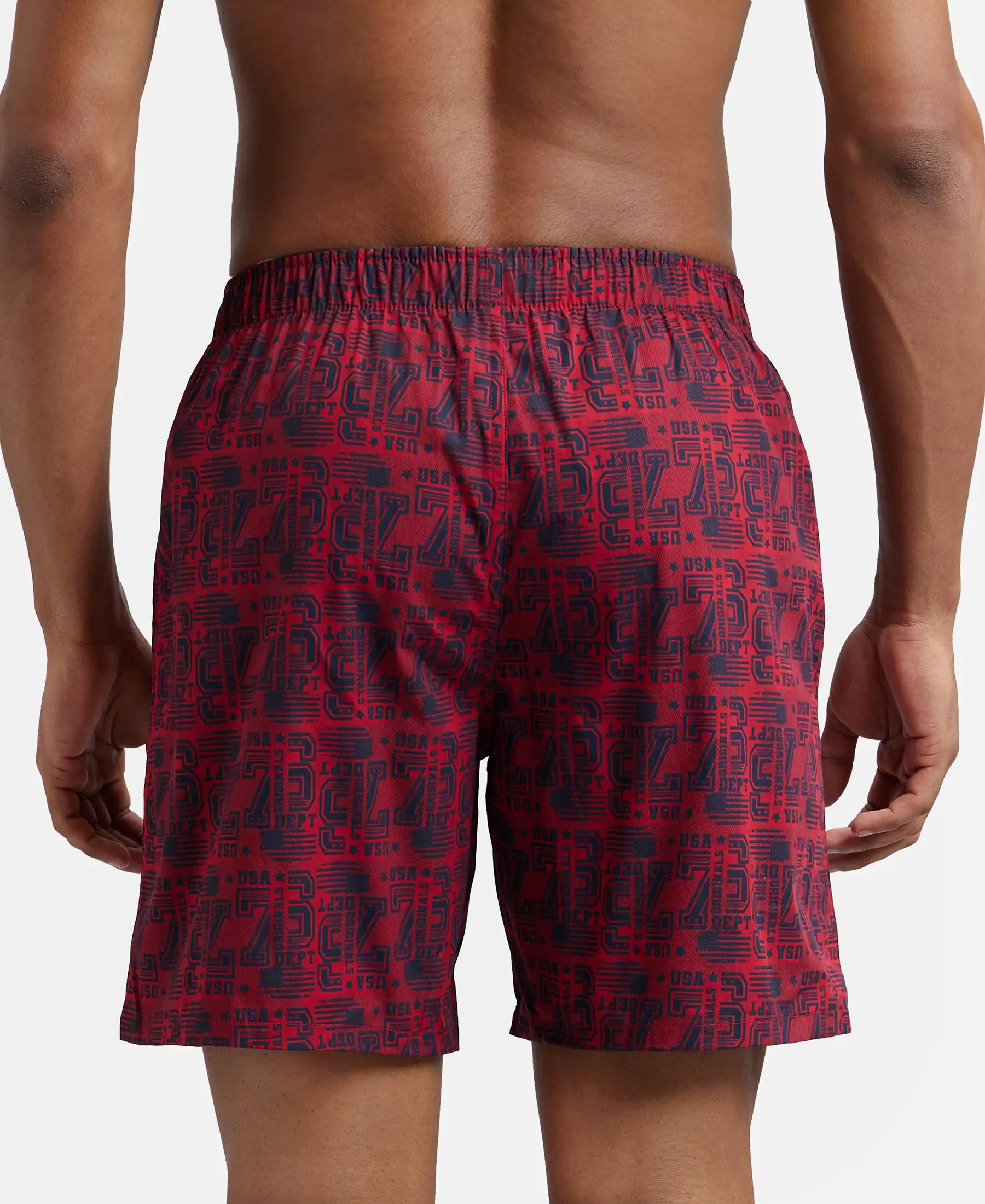 Super Combed Mercerized Cotton Woven Printed Boxer Shorts with Side Pockets - Navy Brick Red (Pack of 2) - Image 5