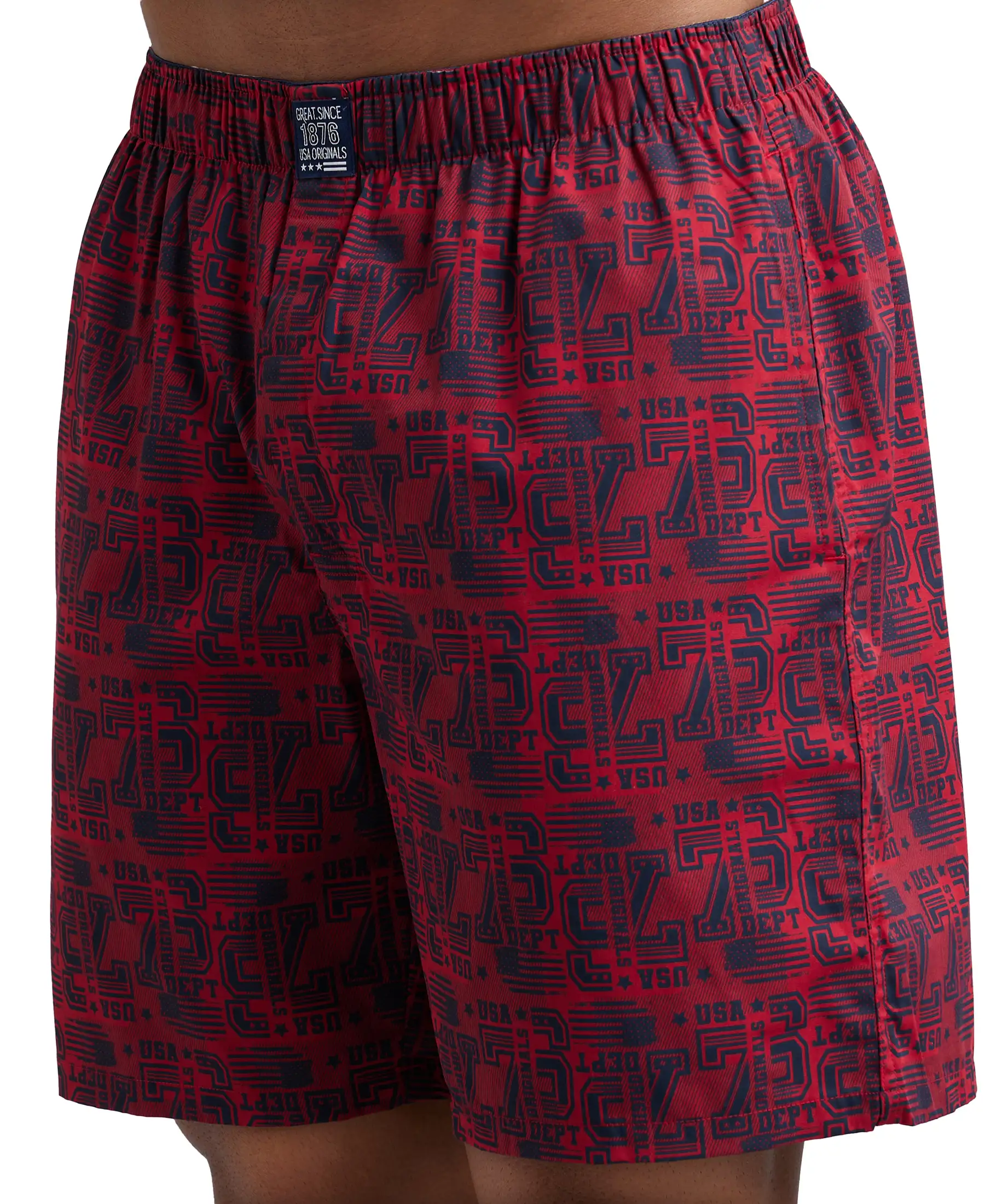 Super Combed Mercerized Cotton Woven Printed Boxer Shorts with Side Pockets - Navy Brick Red (Pack of 2) - Image 6