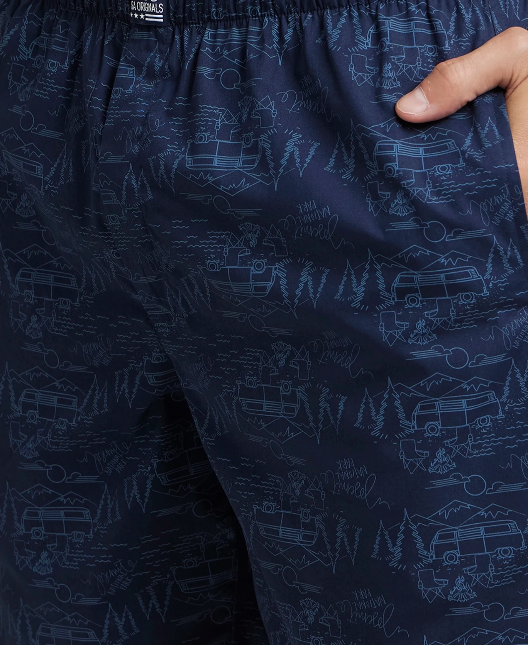 Super Combed Mercerized Cotton Woven Printed Boxer Shorts with Side Pockets - Navy & Burnt Olive (Pack of 2) - Image 12