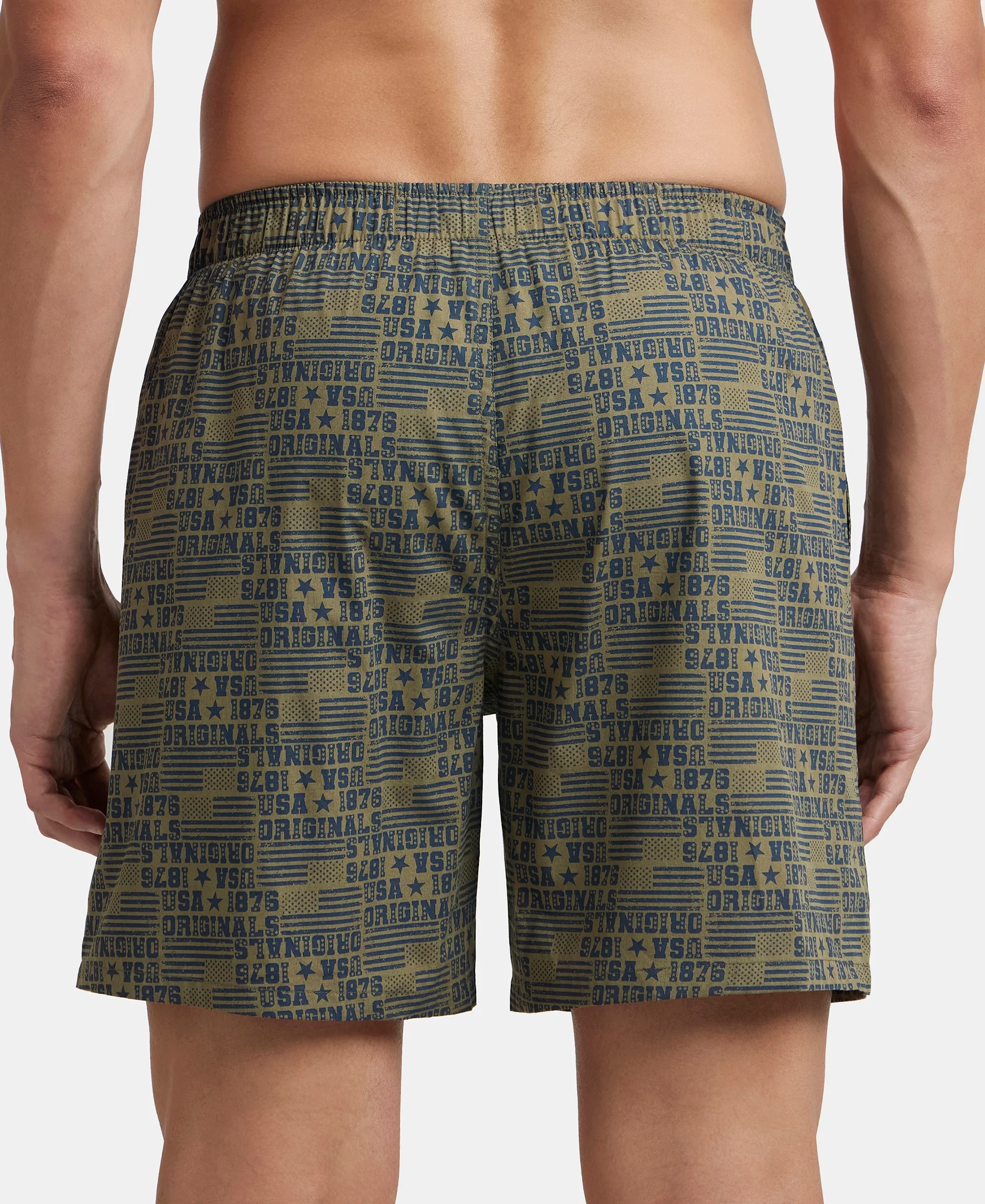 Super Combed Mercerized Cotton Woven Printed Boxer Shorts with Side Pockets - Navy & Burnt Olive (Pack of 2) - Image 7