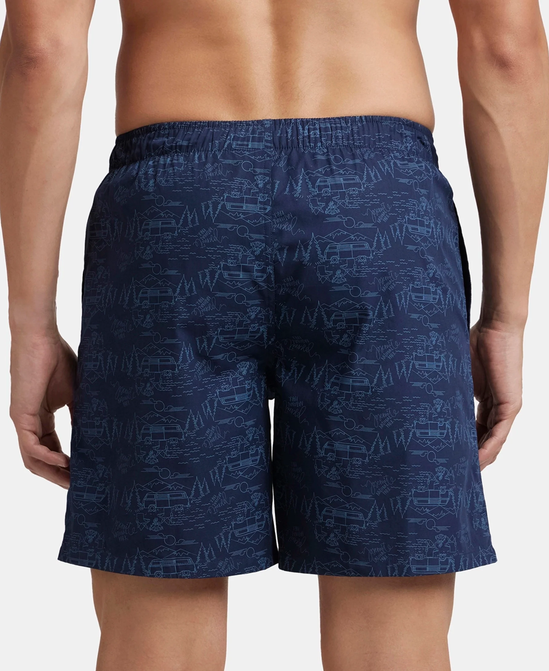 Super Combed Mercerized Cotton Woven Printed Boxer Shorts with Side Pockets - Navy & Burnt Olive (Pack of 2) - Image 8