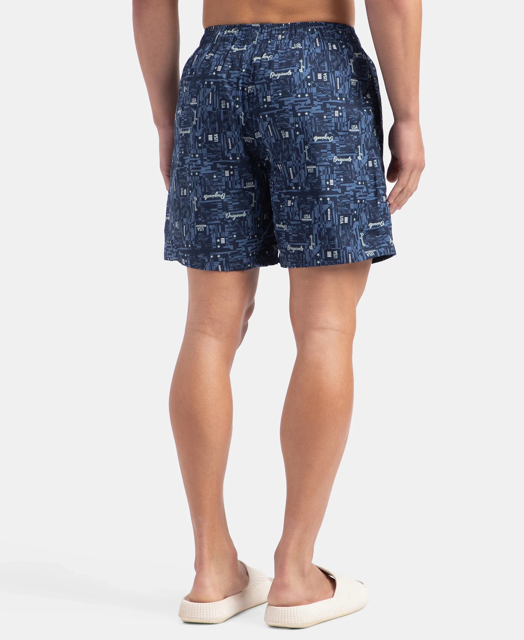 Super Combed Mercerized Cotton Woven Printed Boxer Shorts with Side Pockets - Navy & Karanda Red (Pack of 2) - Image 10