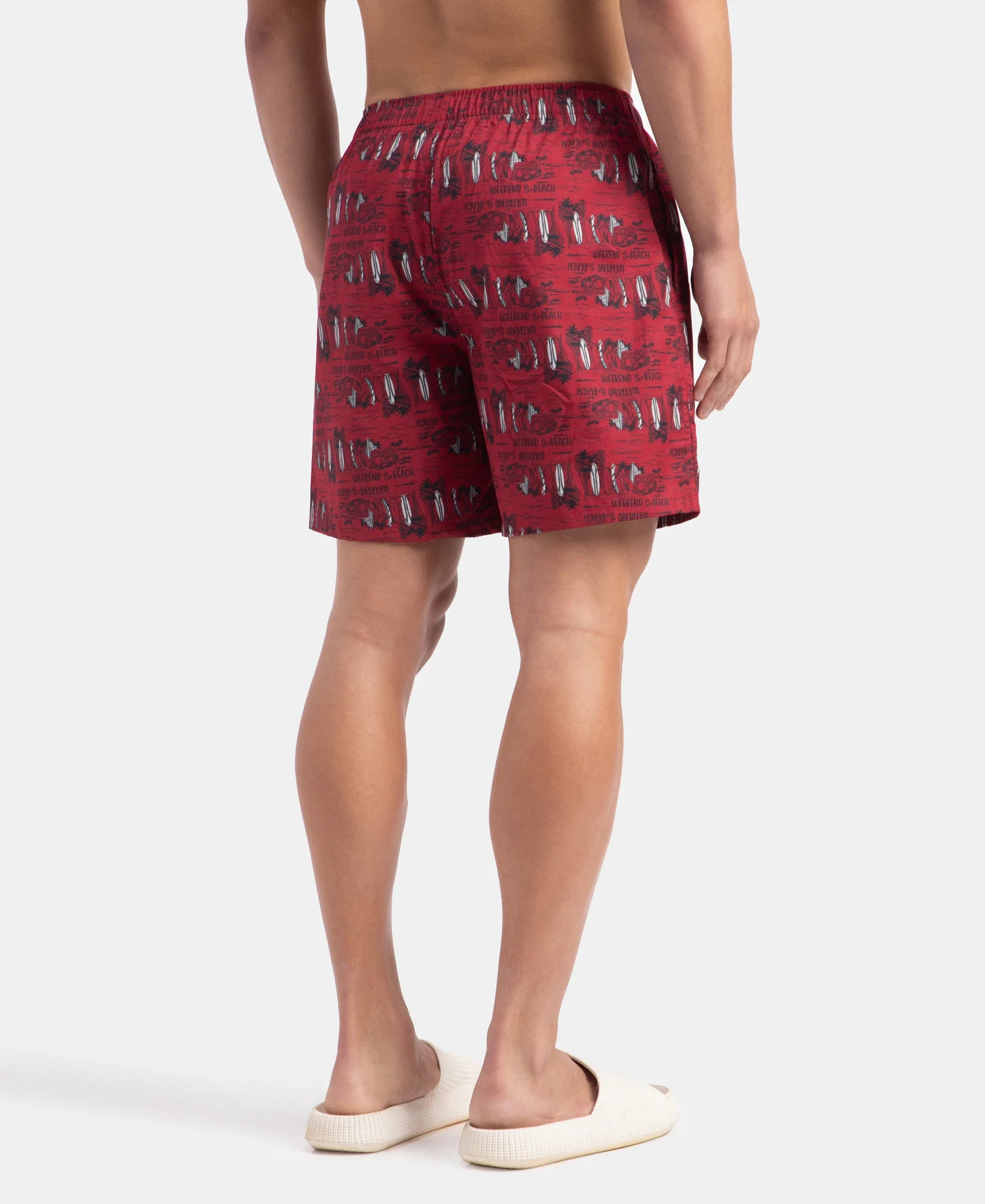Super Combed Mercerized Cotton Woven Printed Boxer Shorts with Side Pockets - Navy & Karanda Red (Pack of 2) - Image 9