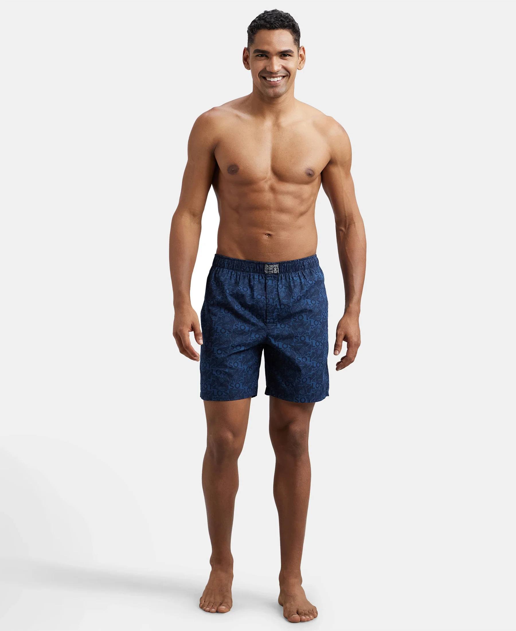 Super Combed Mercerized Cotton Woven Printed Boxer Shorts with Side Pockets - Navy Navy (Pack of 2) - Image 4
