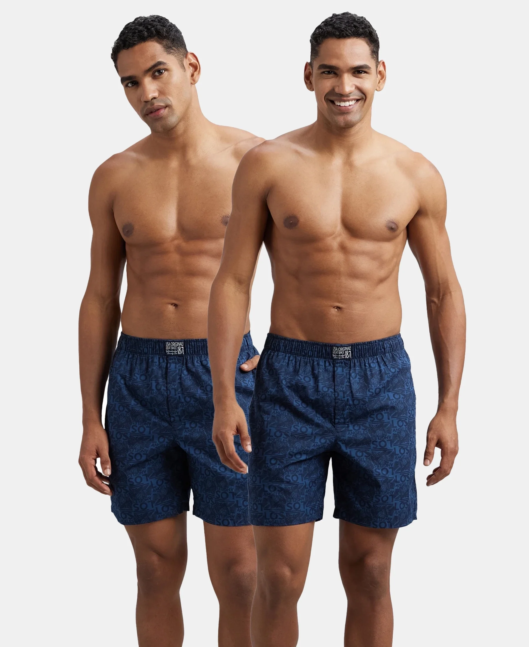 Super Combed Mercerized Cotton Woven Printed Boxer Shorts with Side Pockets - Navy Navy (Pack of 2) - Image 5