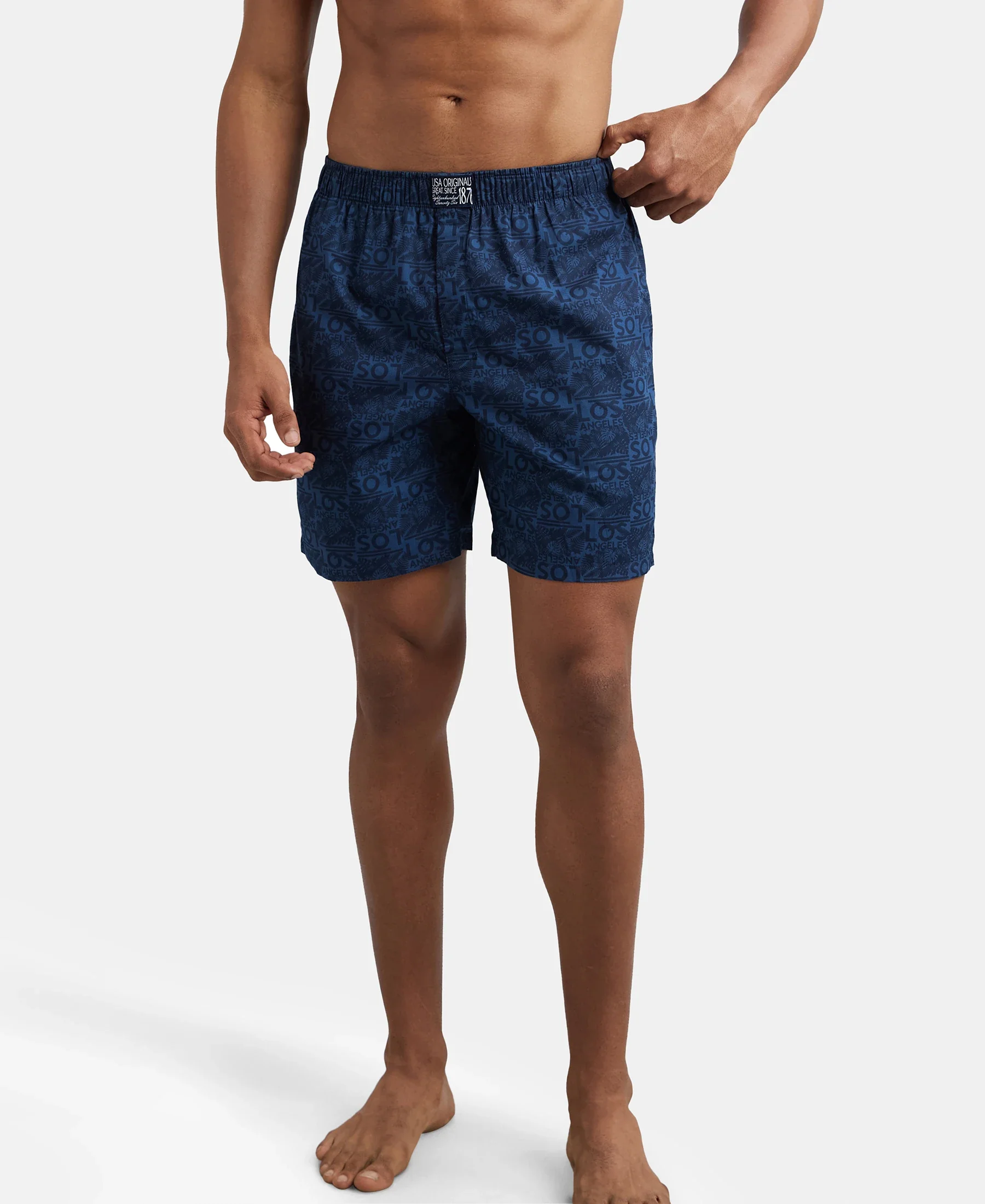 Super Combed Mercerized Cotton Woven Printed Boxer Shorts with Side Pockets - Navy Navy (Pack of 2) - Image 8