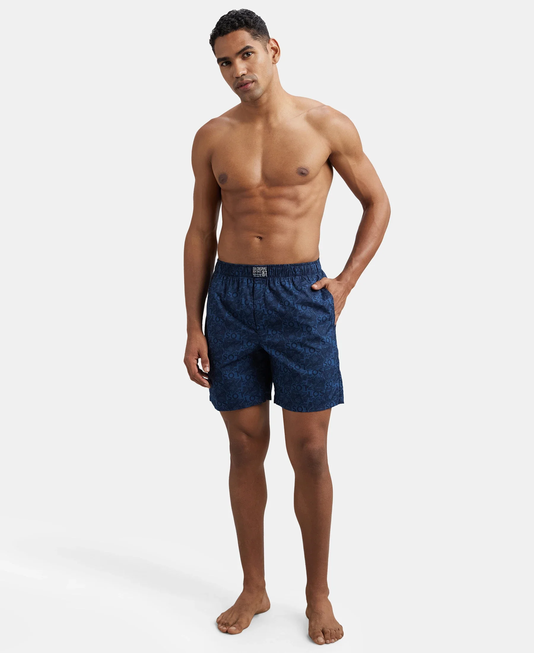 Super Combed Mercerized Cotton Woven Printed Boxer Shorts with Side Pockets - Navy Navy (Pack of 2) - Image 9