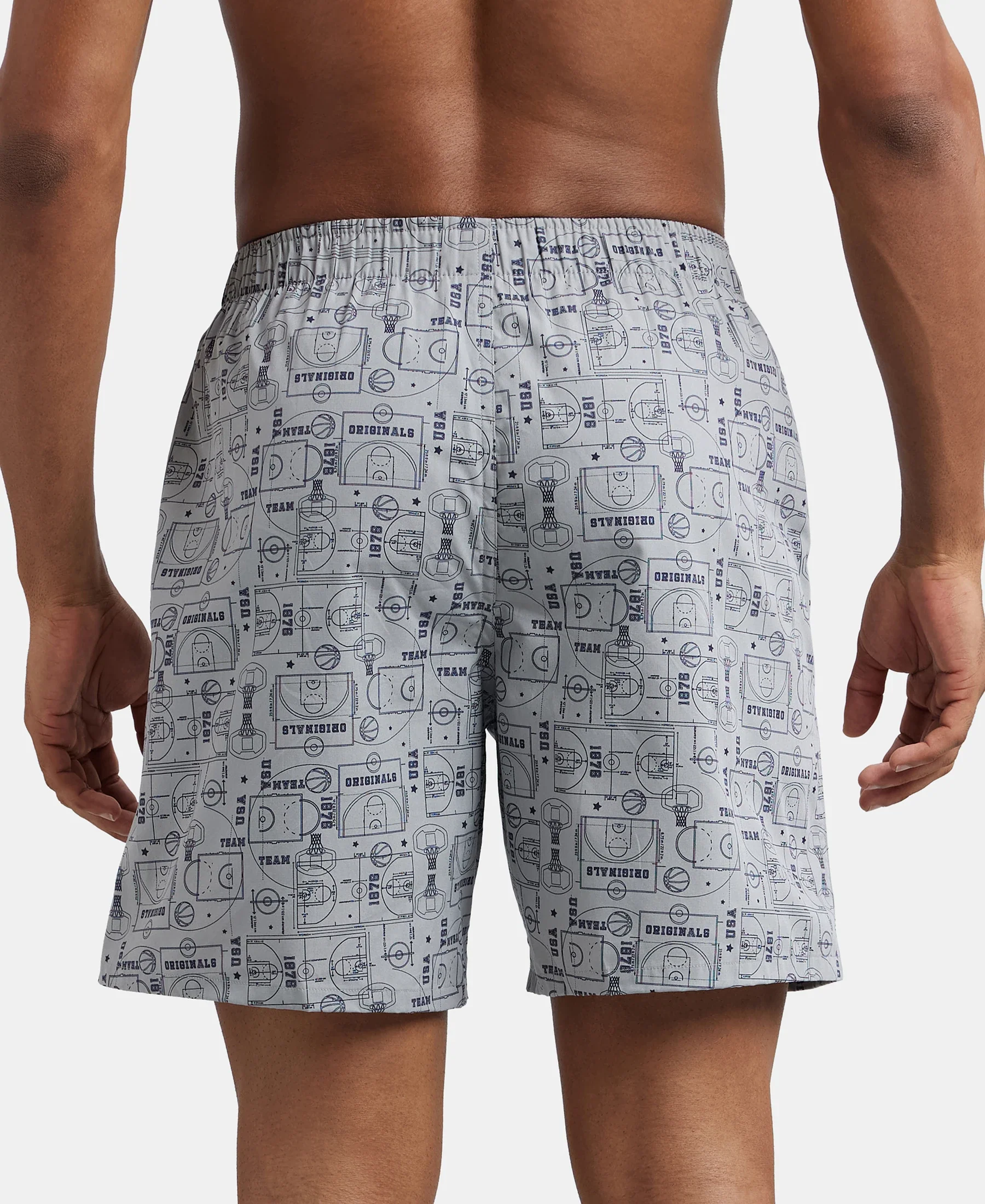Super Combed Mercerized Cotton Woven Printed Boxer Shorts with Side Pockets - Navy & Nickel (Pack of 2) - Image 3