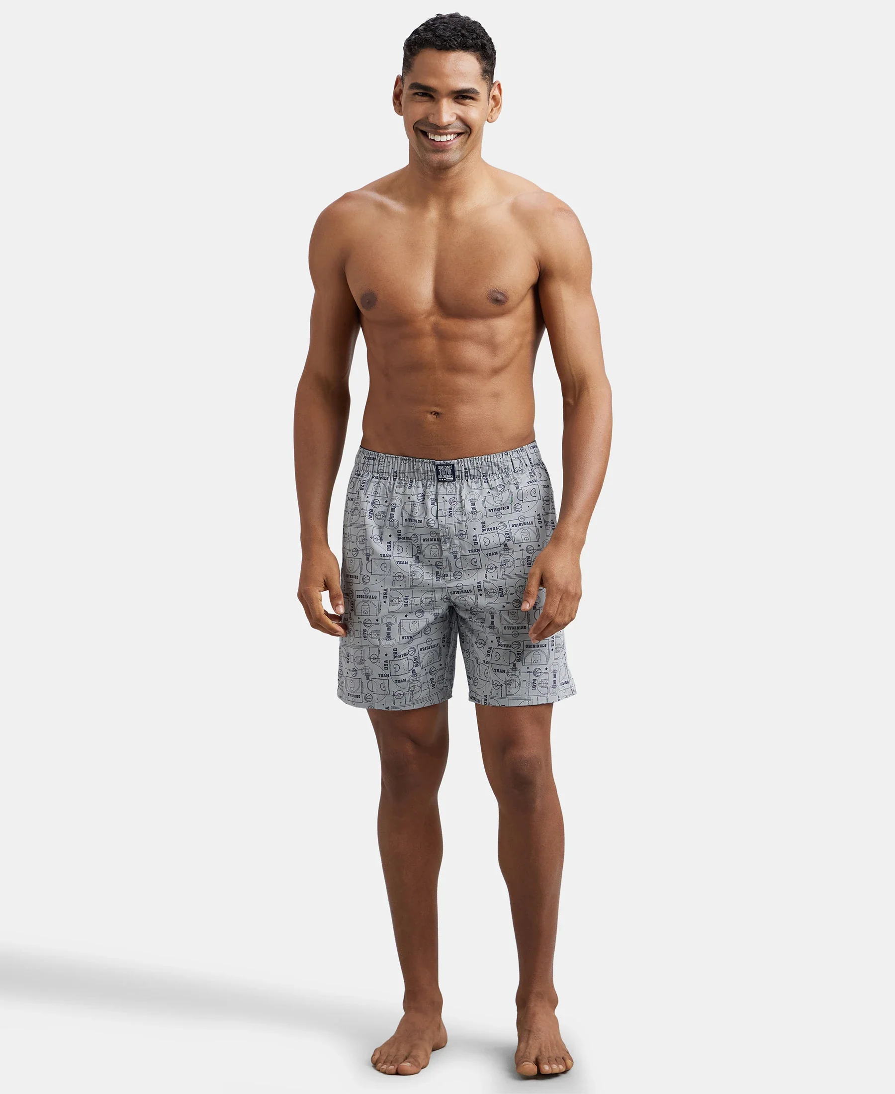 Super Combed Mercerized Cotton Woven Printed Boxer Shorts with Side Pockets - Navy & Nickel (Pack of 2) - Image 4