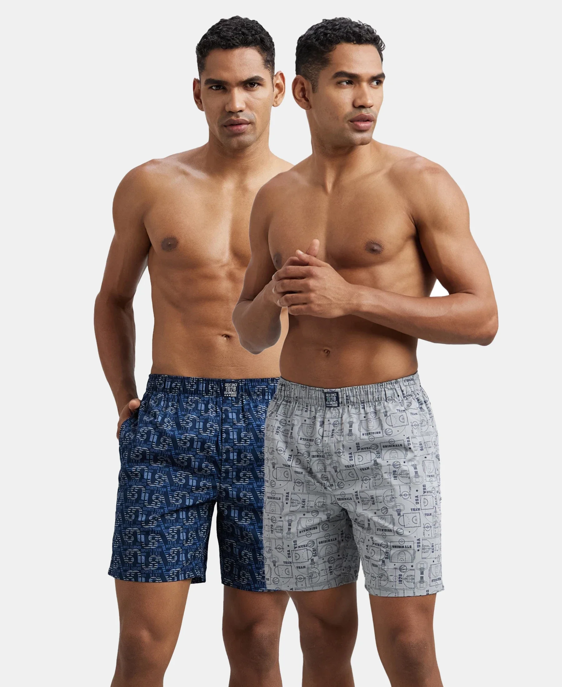 Super Combed Mercerized Cotton Woven Printed Boxer Shorts with Side Pockets - Navy & Nickel (Pack of 2) - Image 5