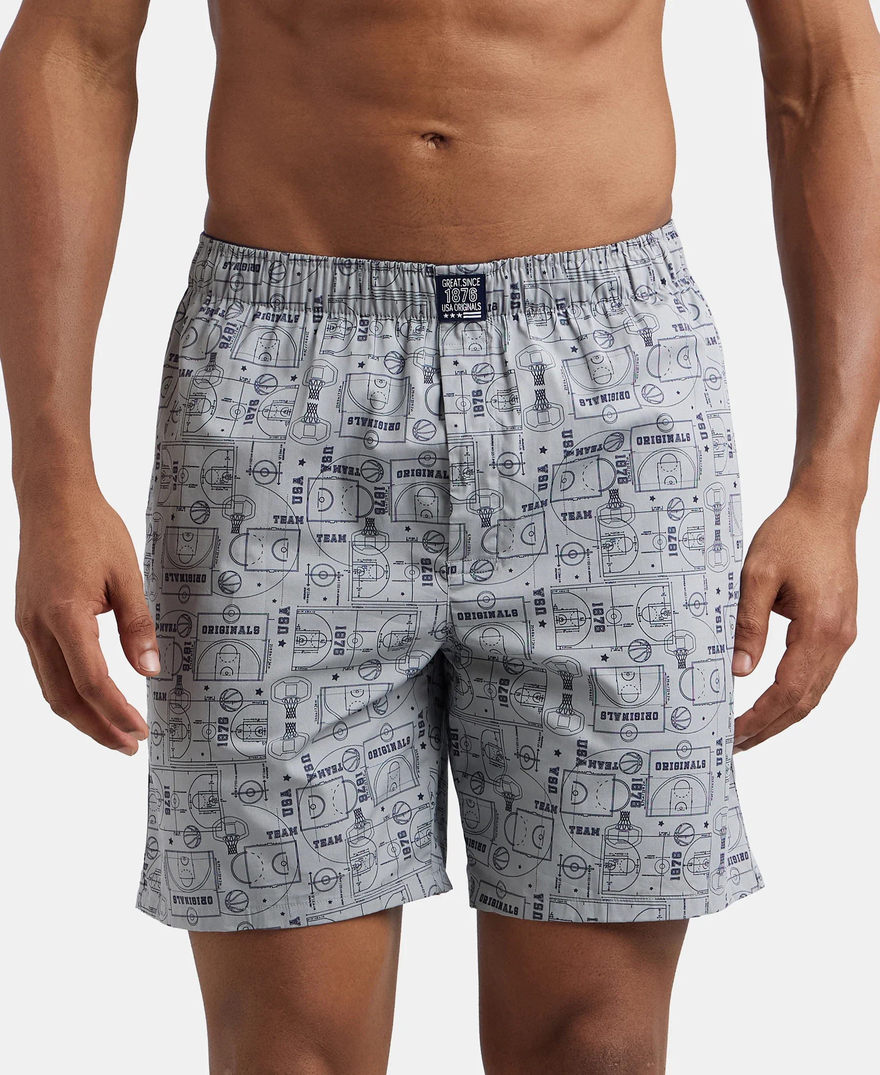 Super Combed Mercerized Cotton Woven Printed Boxer Shorts with Side Pockets - Navy & Nickel (Pack of 2) - Image 7