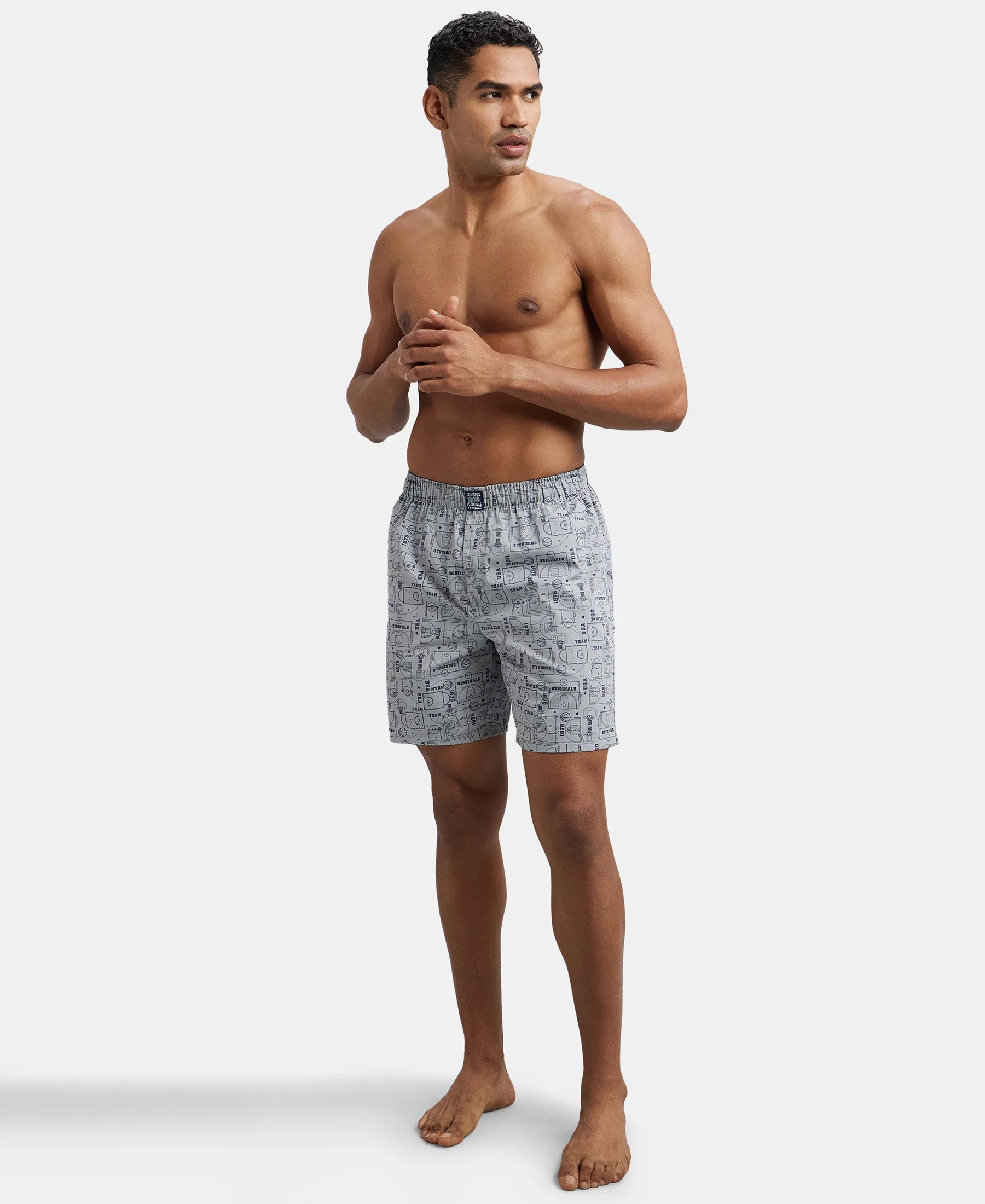 Super Combed Mercerized Cotton Woven Printed Boxer Shorts with Side Pockets - Navy & Nickel (Pack of 2) - Image 9