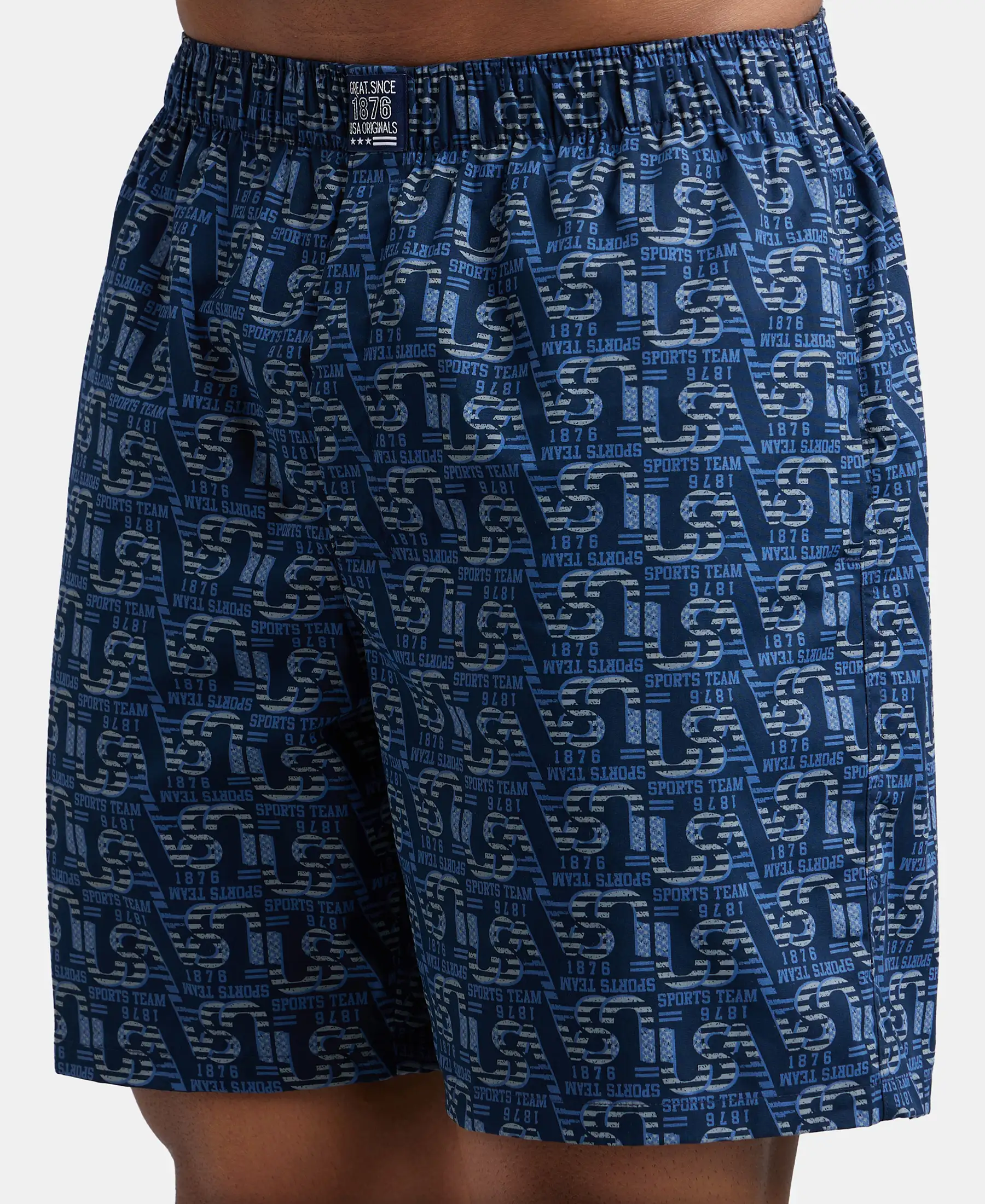 Super Combed Mercerized Cotton Woven Printed Boxer Shorts with Side Pockets - Navy Seaport Teal (Pack of 2) - Image 14