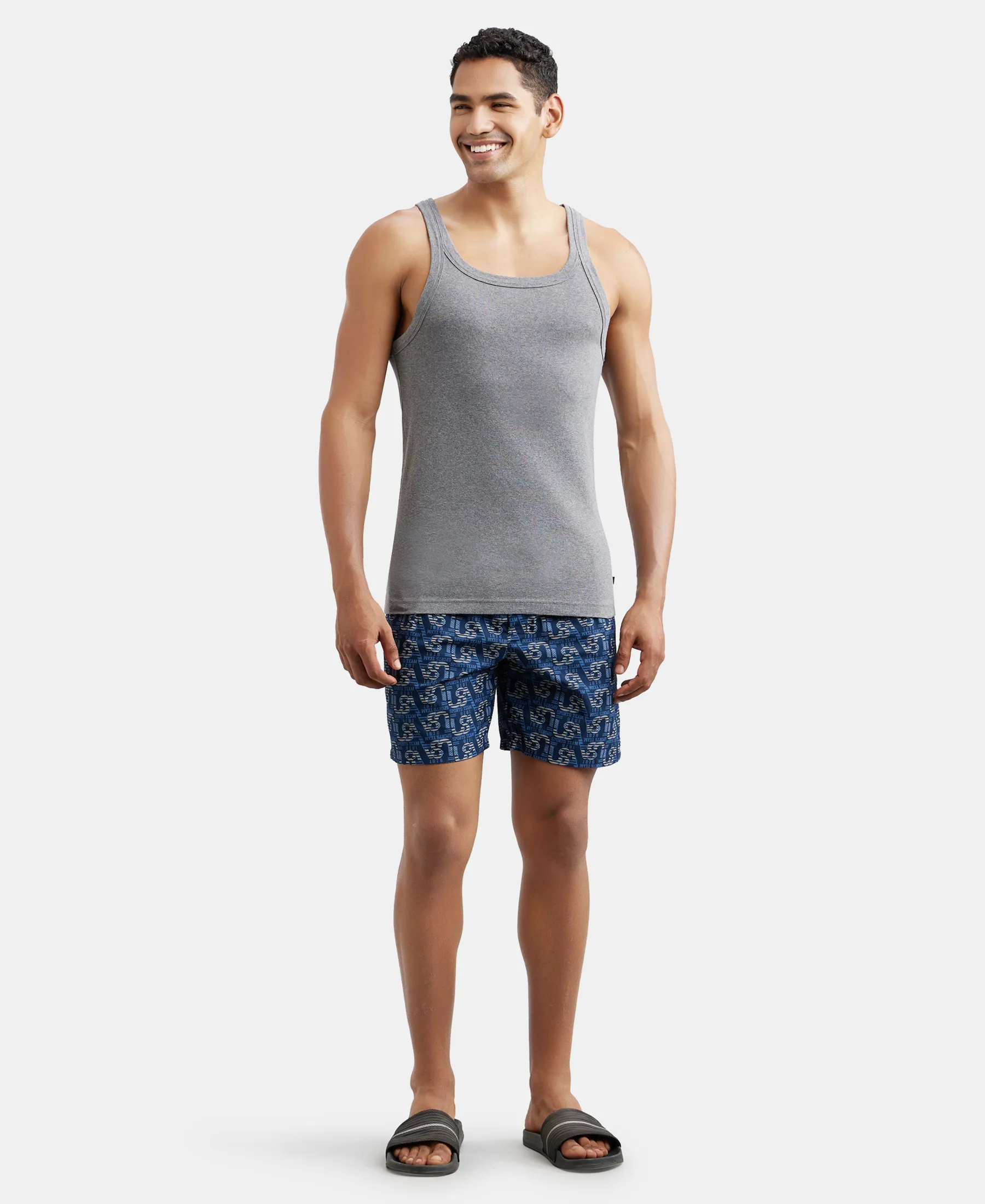 Super Combed Mercerized Cotton Woven Printed Boxer Shorts with Side Pockets - Navy - Image 4