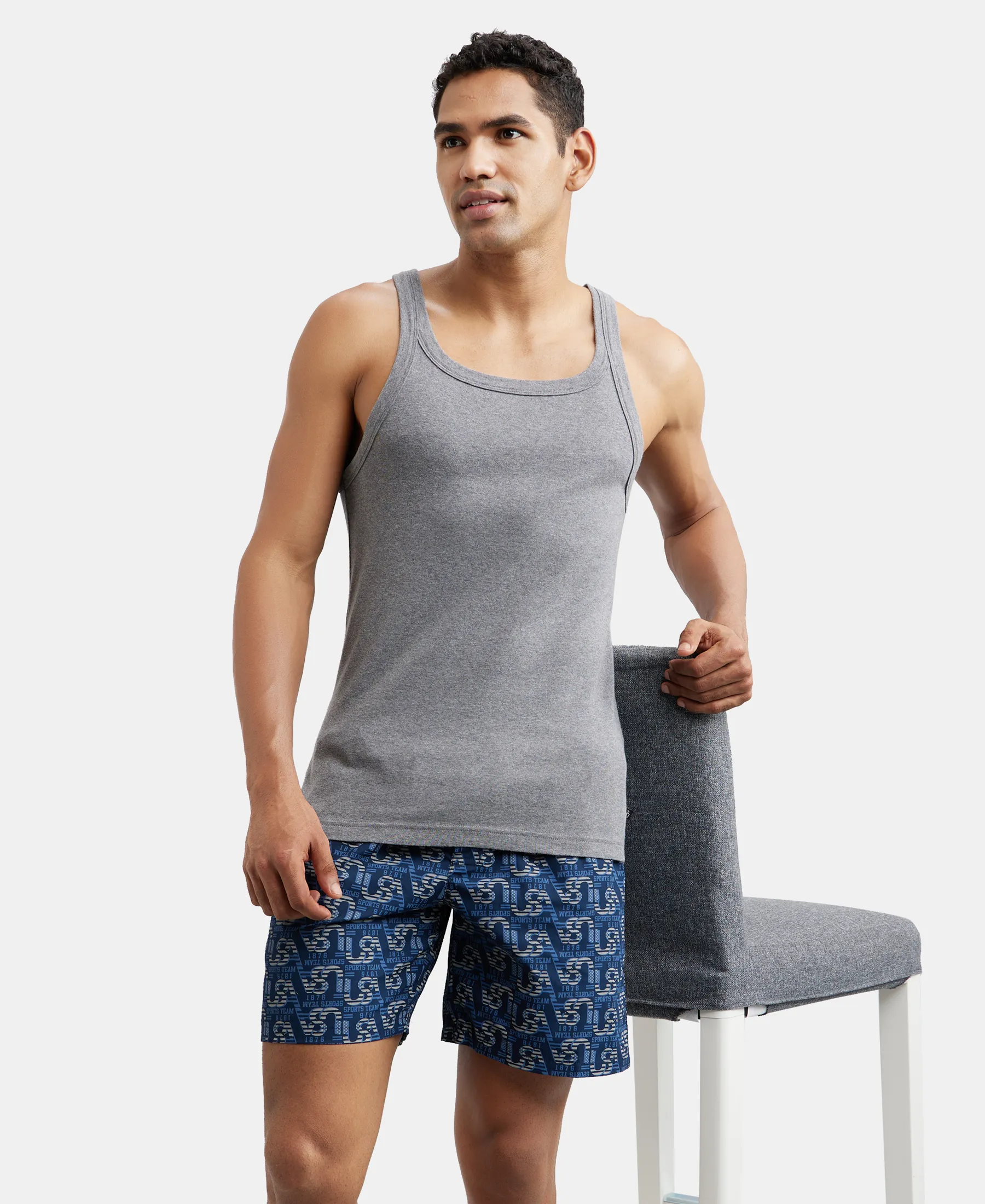Super Combed Mercerized Cotton Woven Printed Boxer Shorts with Side Pockets - Navy - Image 6