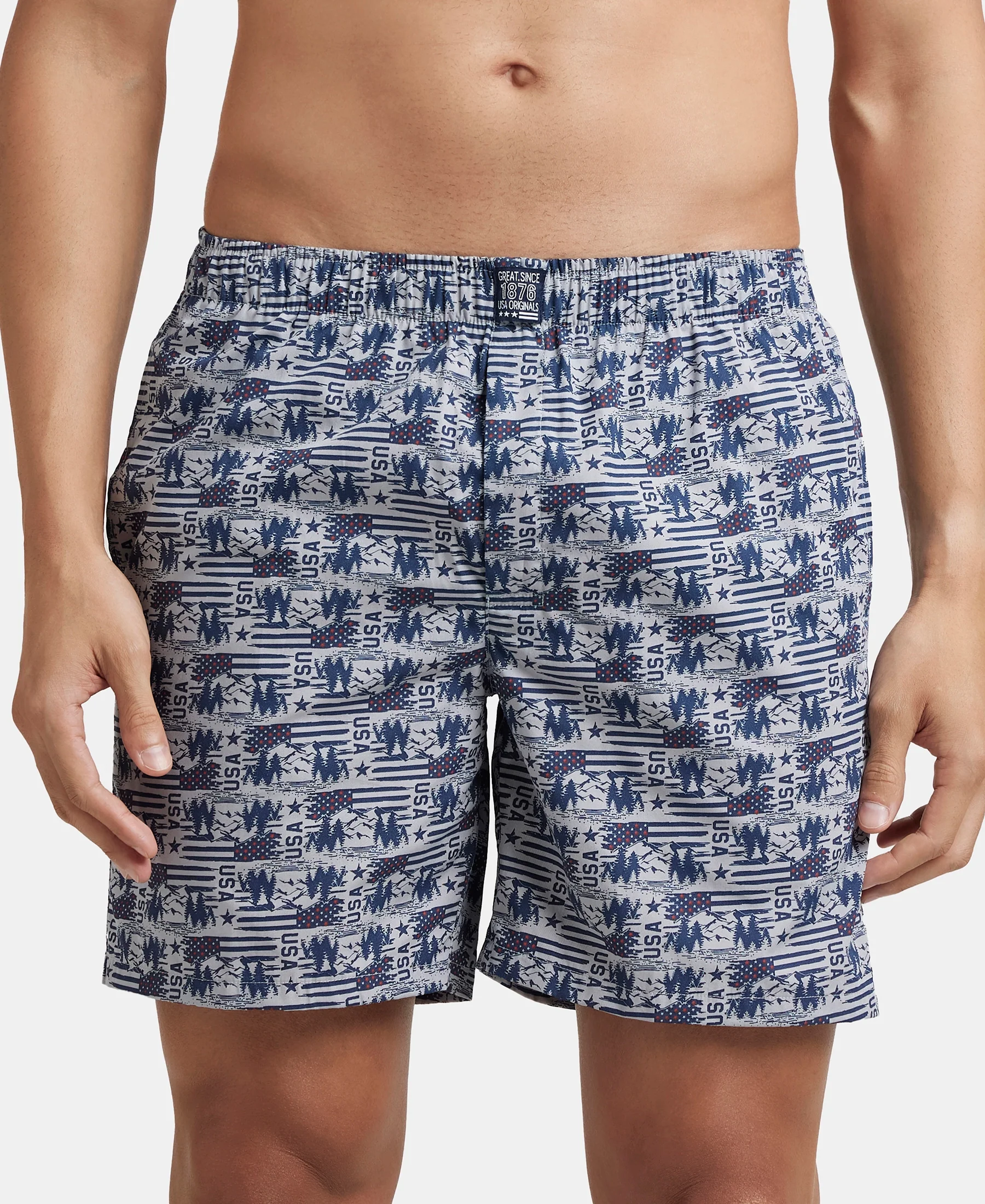 Super Combed Mercerized Cotton Woven Printed Boxer Shorts with Side Pockets - Nickel & Brickred (Pack of 2) - Image 5