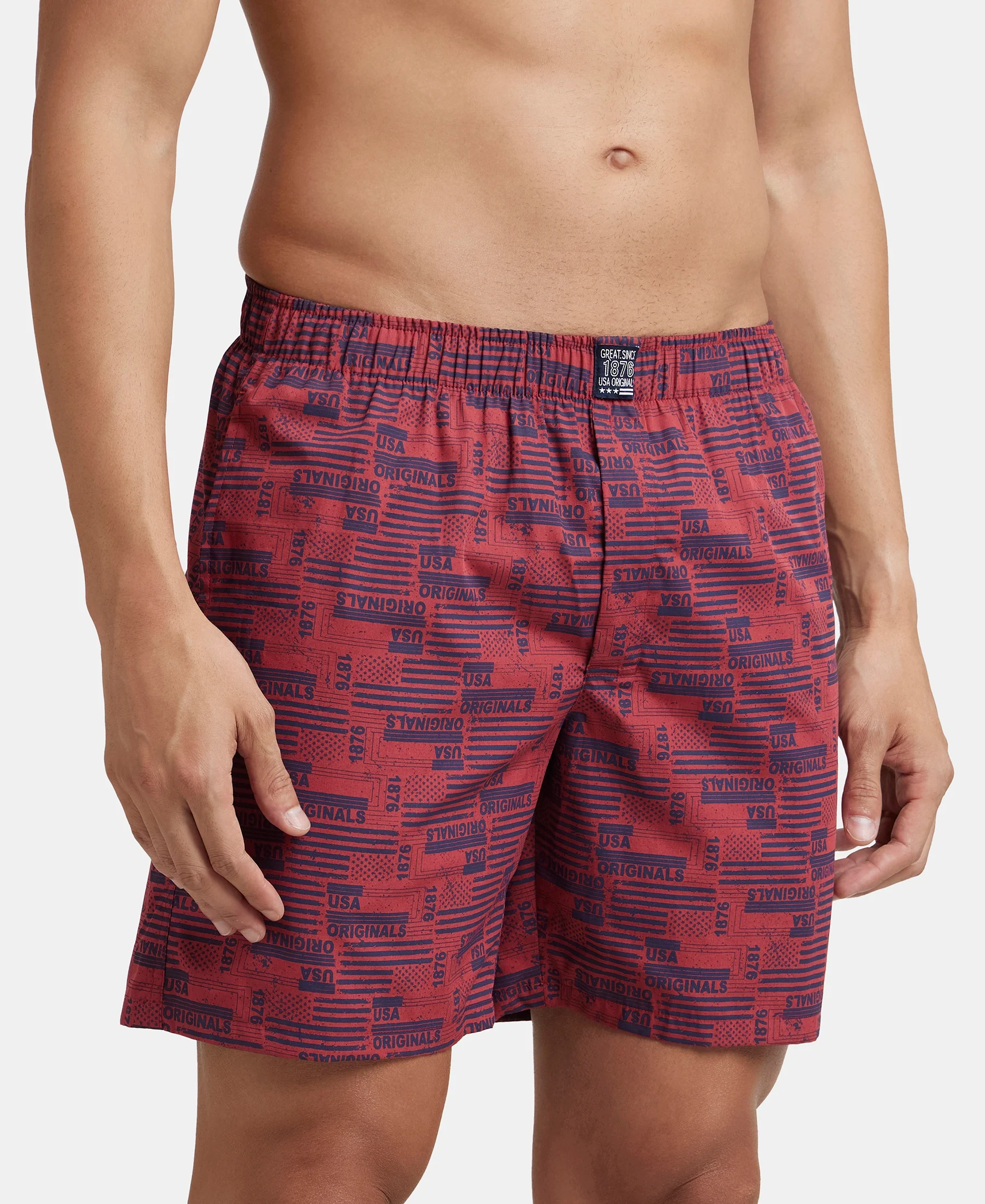 Super Combed Mercerized Cotton Woven Printed Boxer Shorts with Side Pockets - Nickel & Brickred (Pack of 2) - Image 7