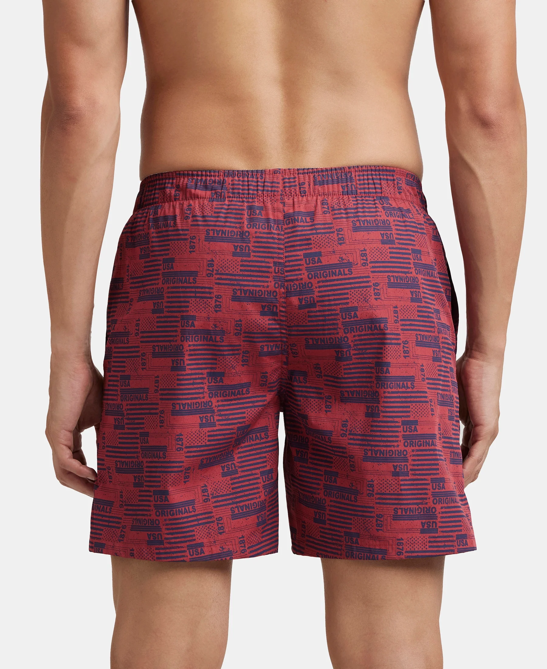 Super Combed Mercerized Cotton Woven Printed Boxer Shorts with Side Pockets - Nickel & Brickred (Pack of 2) - Image 9