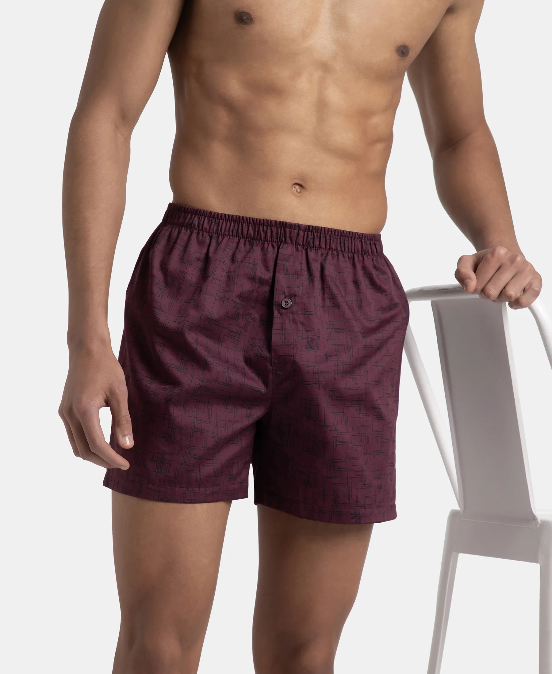Super Combed Mercerized Cotton Woven Printed Inner Boxers with Ultrasoft and Durable Inner Waistband - Mauve Wine & Deep Slate (Pack of 2) - Image 12