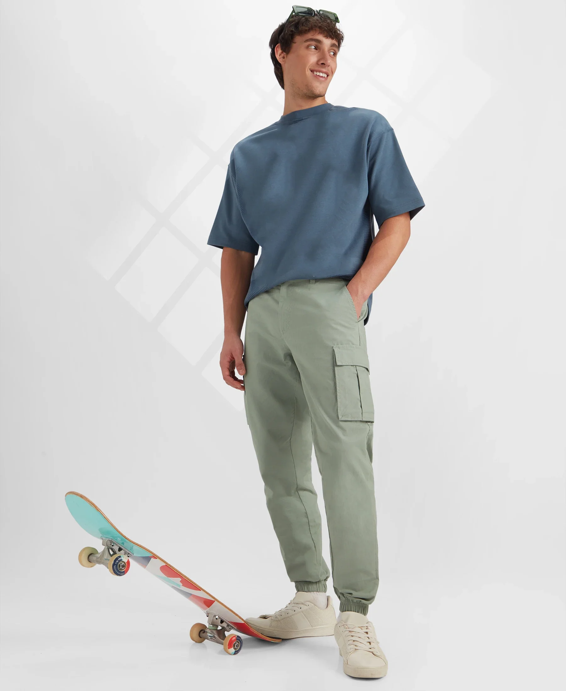 Super Combed Cotton Woven Regular Fit Cargo Jogger with Seven Pockets - Iceberg Green - Image 4