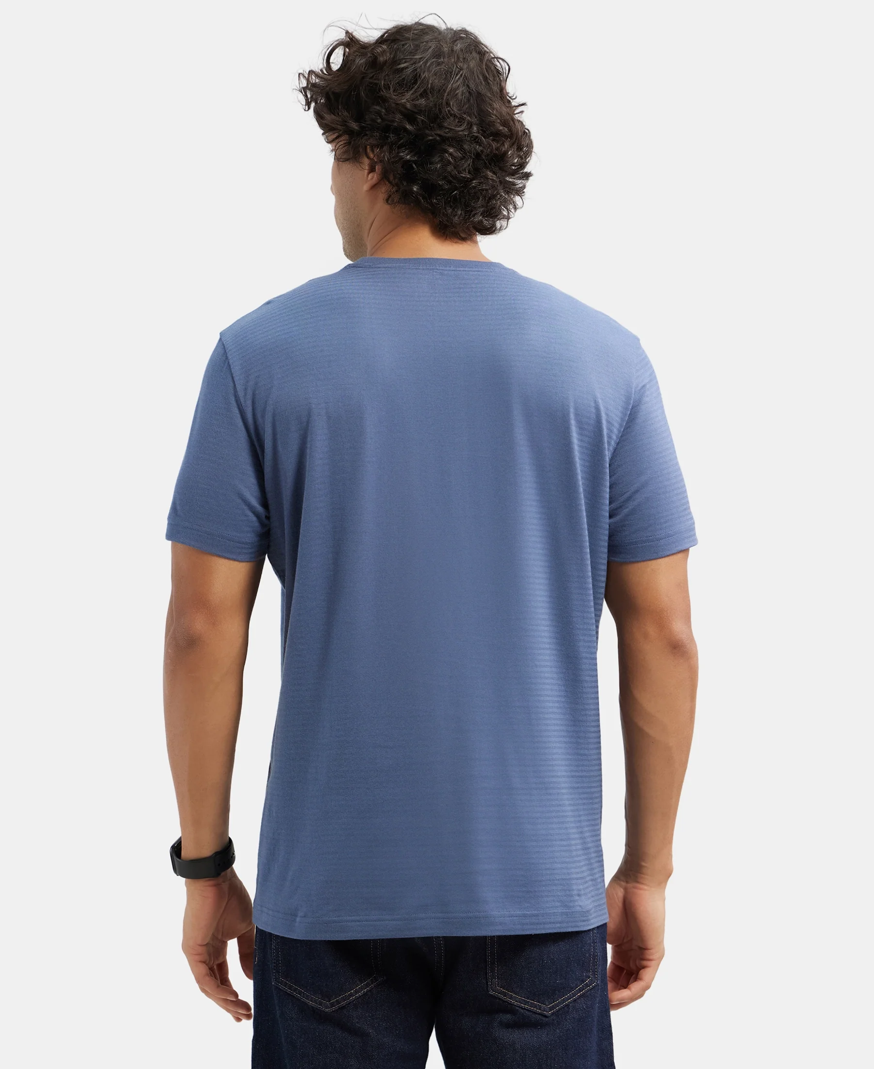 Super Combed Supima Cotton Round Neck Half Sleeve T-Shirt - Vintage Indigo - Image 3
