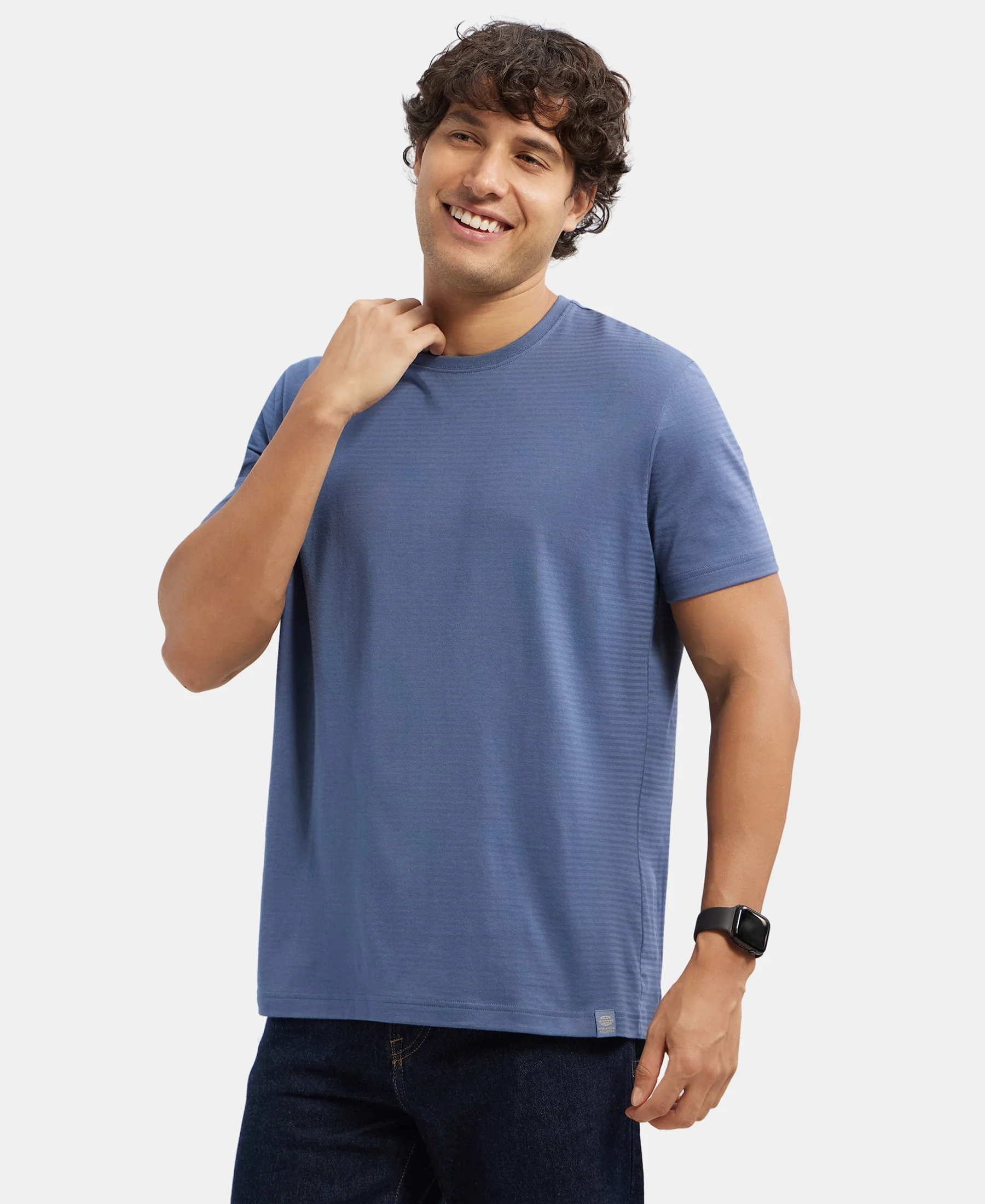Super Combed Supima Cotton Round Neck Half Sleeve T-Shirt - Vintage Indigo - Image 5