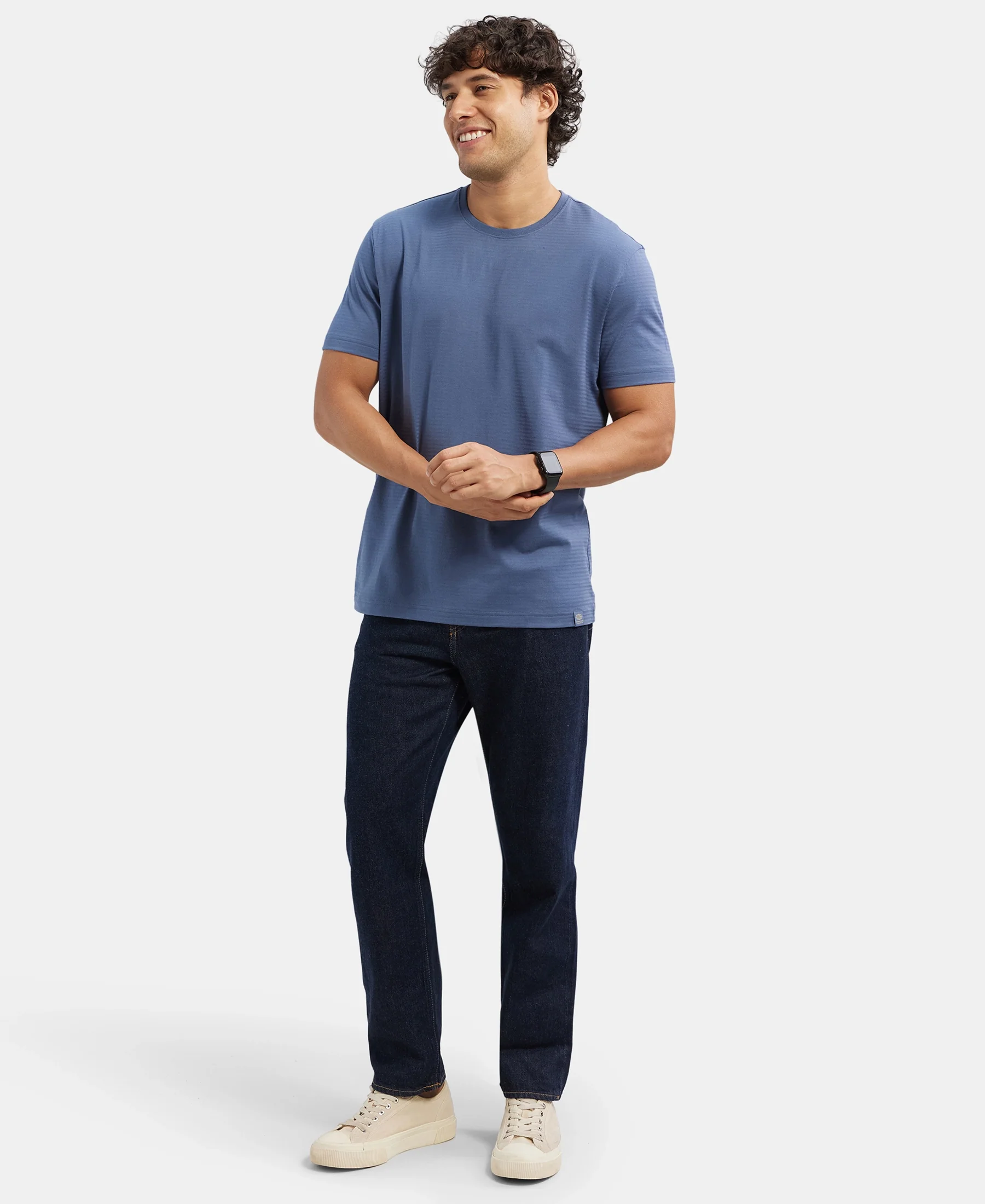 Super Combed Supima Cotton Round Neck Half Sleeve T-Shirt - Vintage Indigo - Image 6