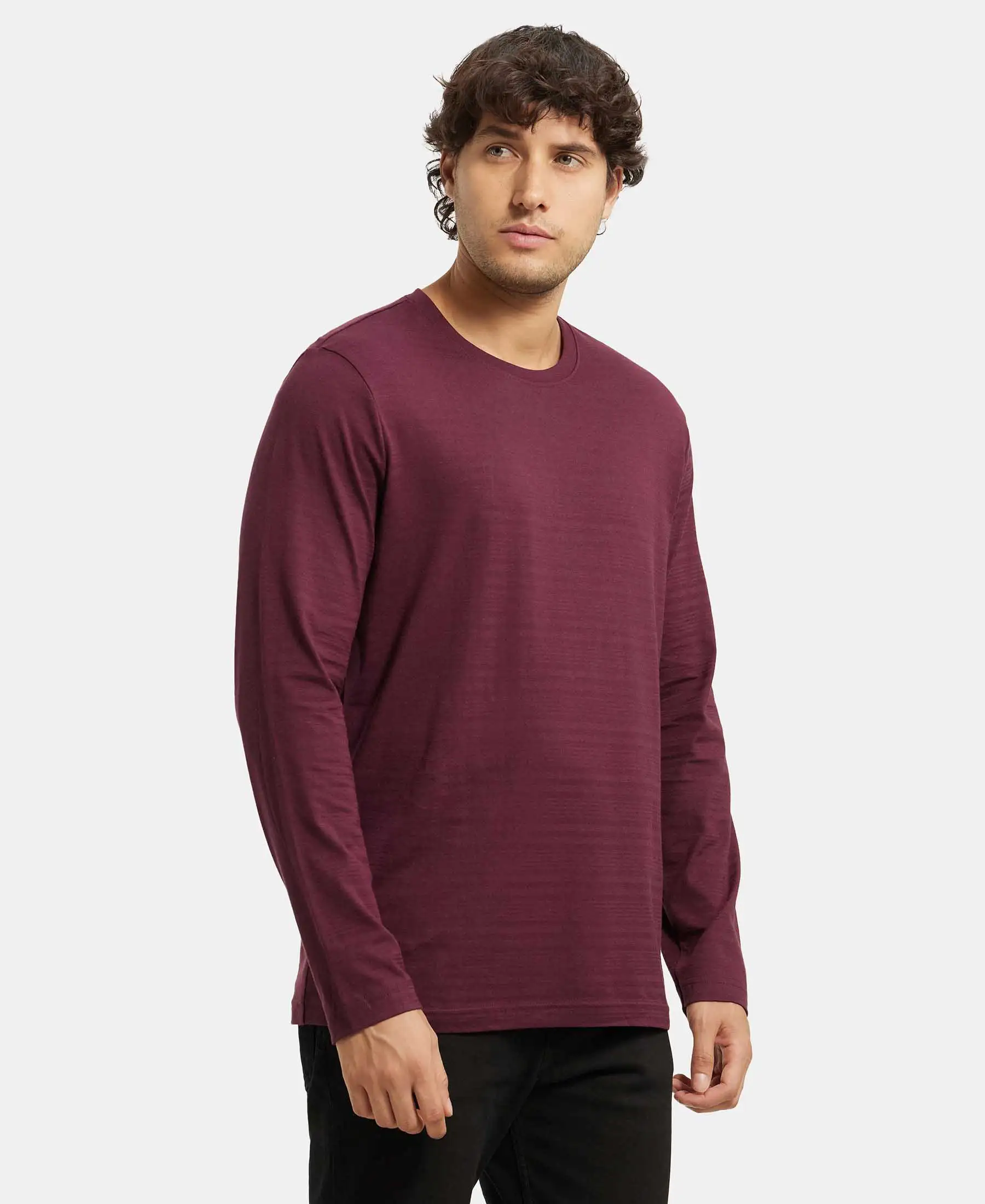 Super Combed Supima Cotton Solid Round Neck Full Sleeve T-Shirt - Wine Tasting - Image 2