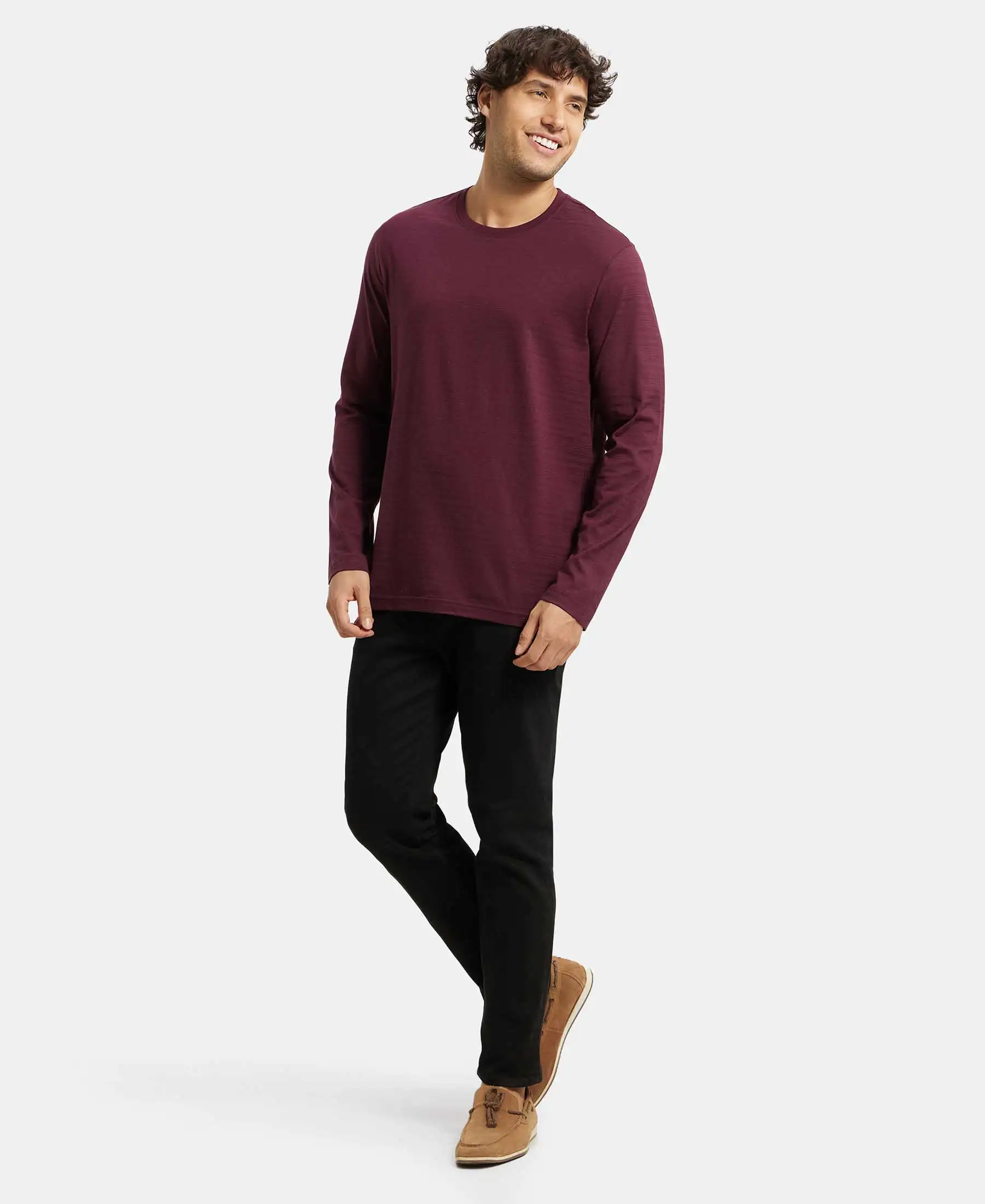Super Combed Supima Cotton Solid Round Neck Full Sleeve T-Shirt - Wine Tasting - Image 6