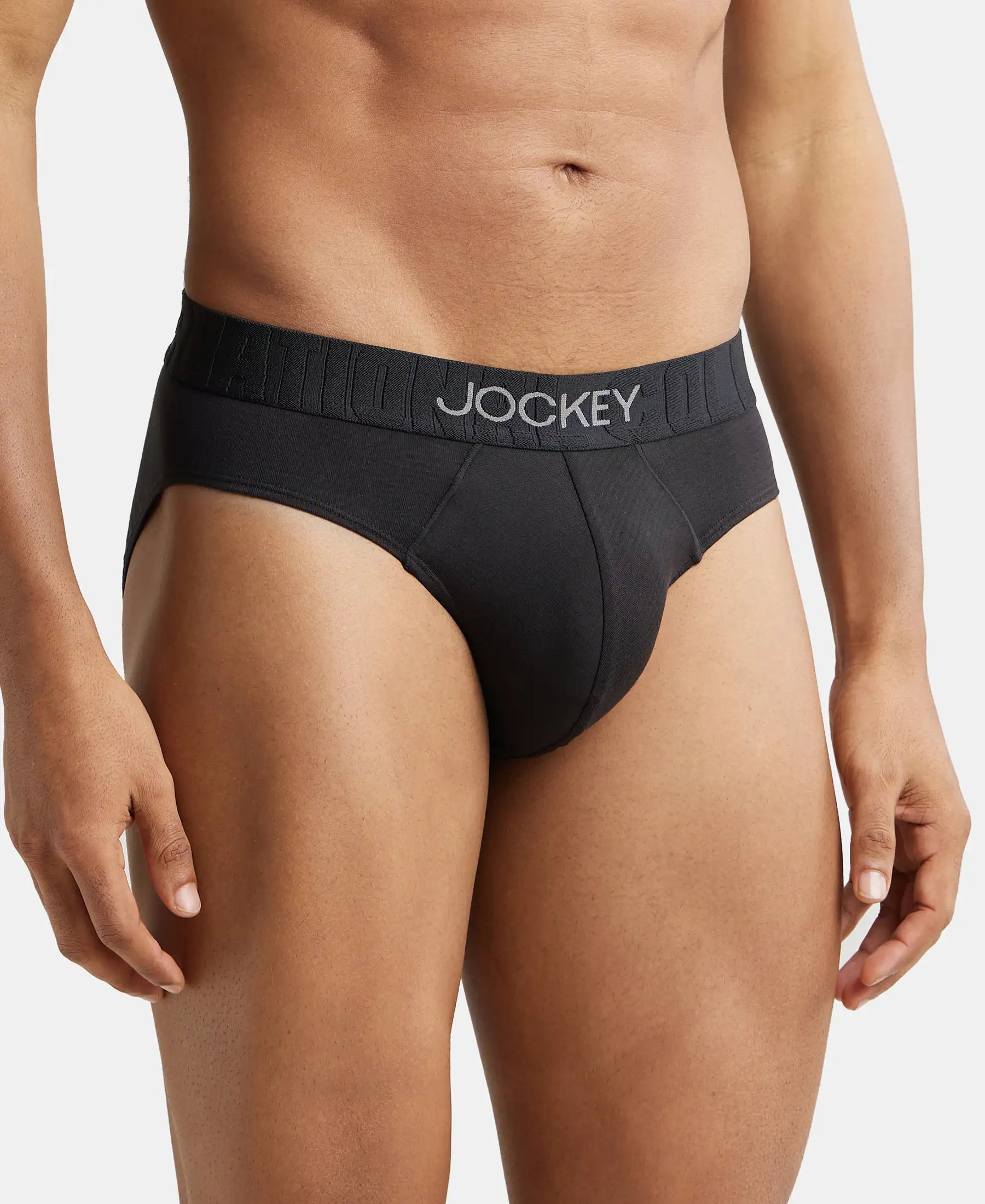 Supima Cotton Elastane Stretch Solid Brief with Ultrasoft Waistband - Black - Image 2