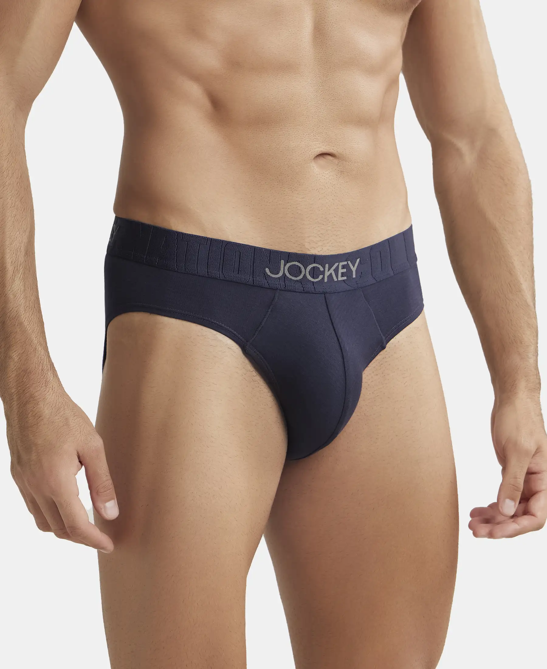 Supima Cotton Elastane Stretch Solid Brief with Ultrasoft Waistband - True Navy - Image 2