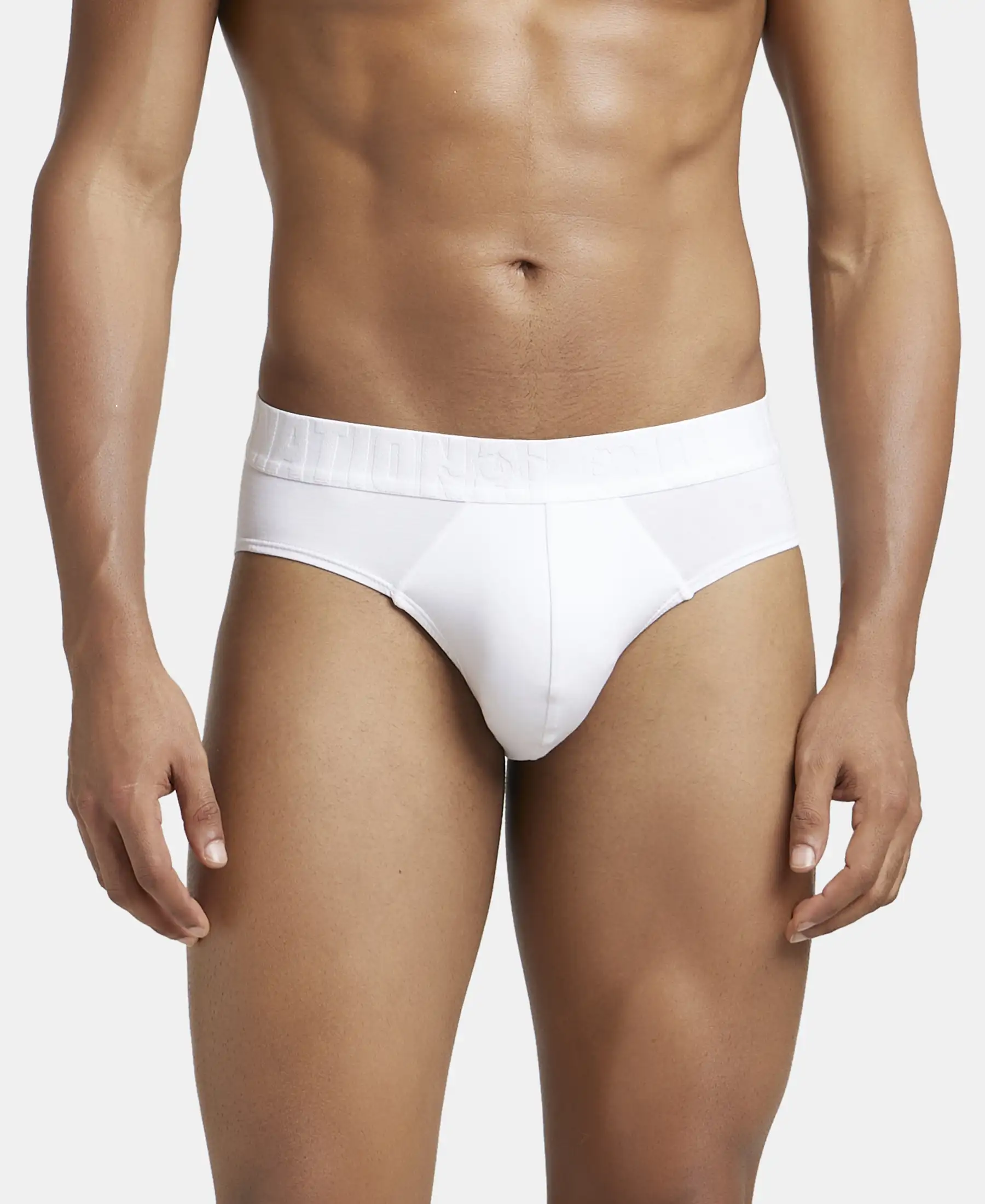 Supima Cotton Elastane Stretch Solid Brief with Ultrasoft Waistband - White