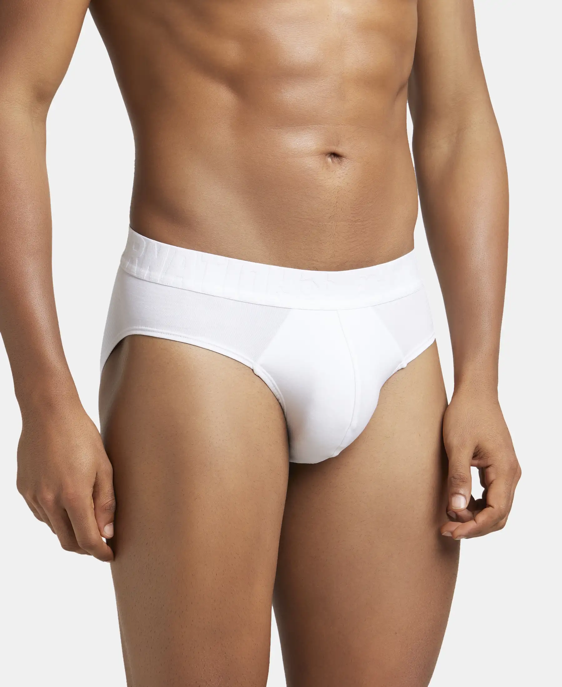 Supima Cotton Elastane Stretch Solid Brief with Ultrasoft Waistband - White - Image 2