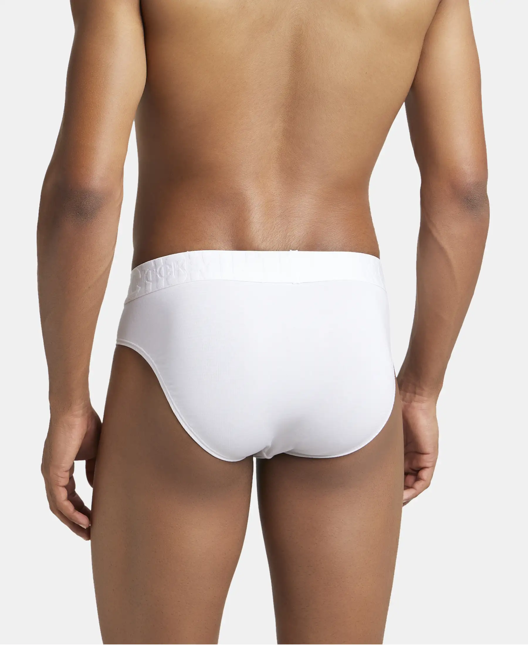 Supima Cotton Elastane Stretch Solid Brief with Ultrasoft Waistband - White - Image 3