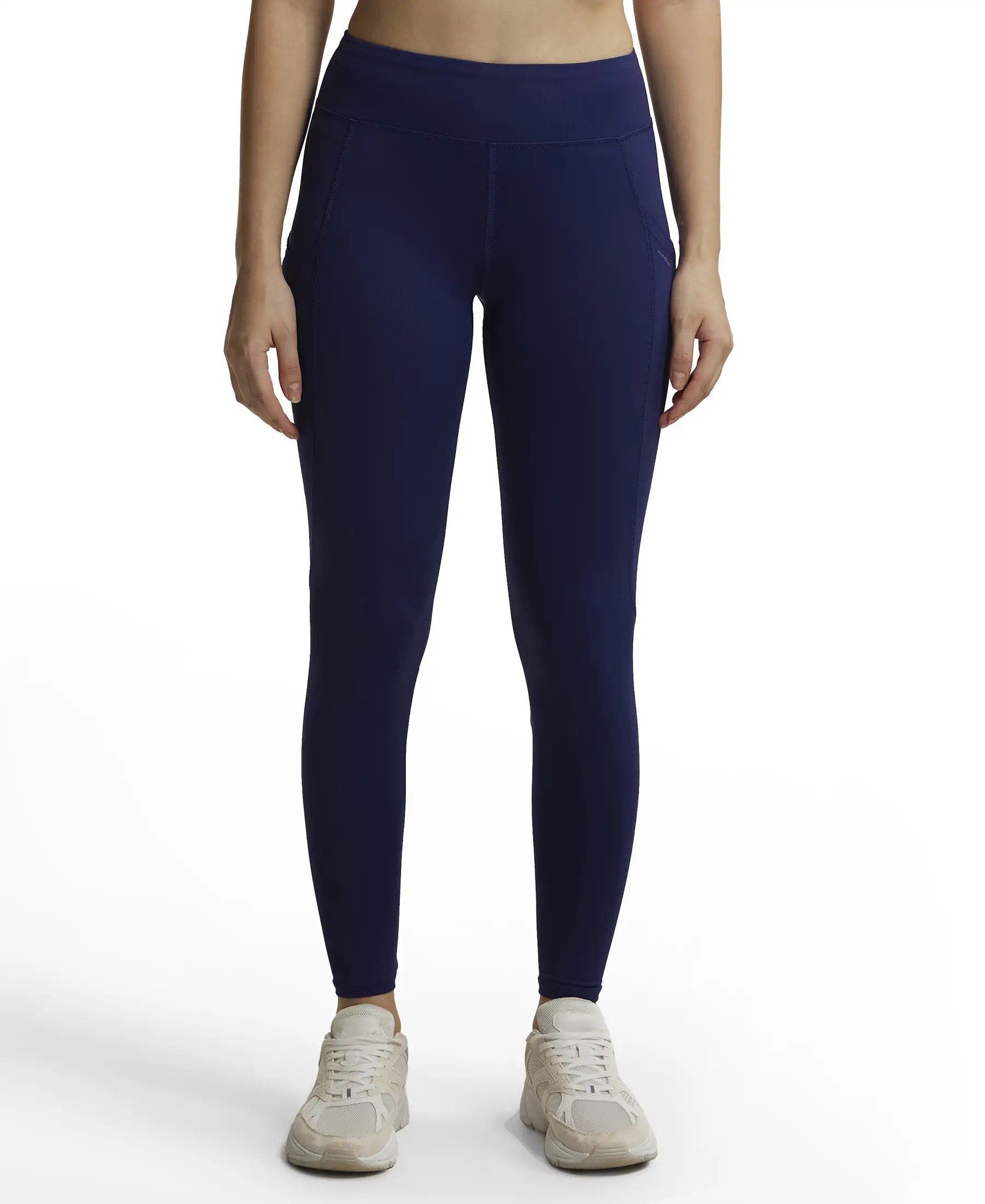 Tactel Microfiber Elastane Stretch Performance Leggings with Broadwaistband & Side Pockets - Midnight Sail