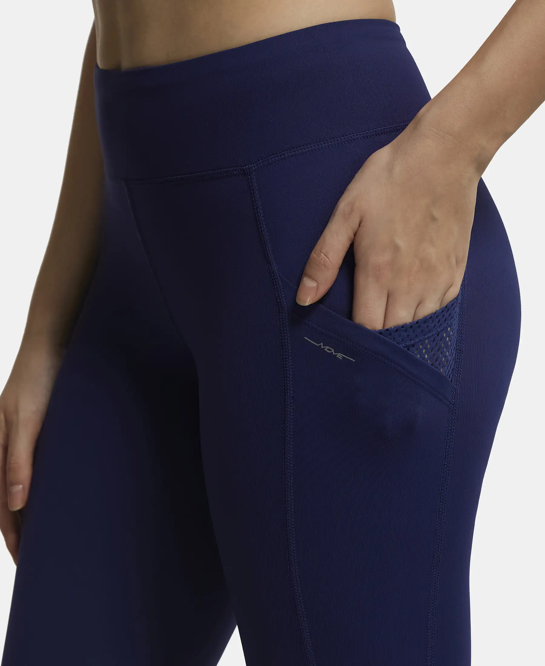 Tactel Microfiber Elastane Stretch Performance Leggings with Broadwaistband & Side Pockets - Midnight Sail - Image 7